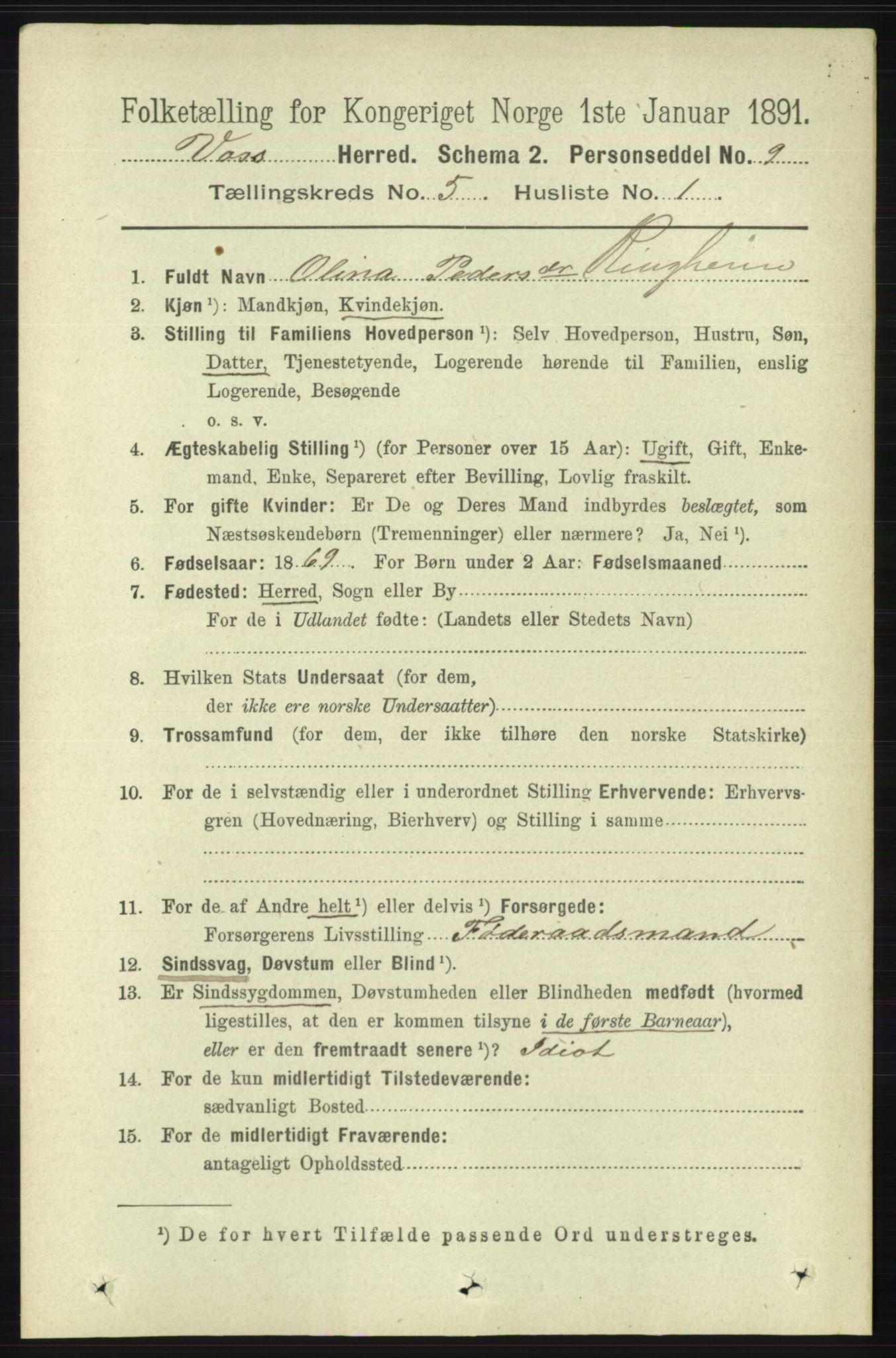 RA, 1891 census for 1235 Voss, 1891, p. 2710