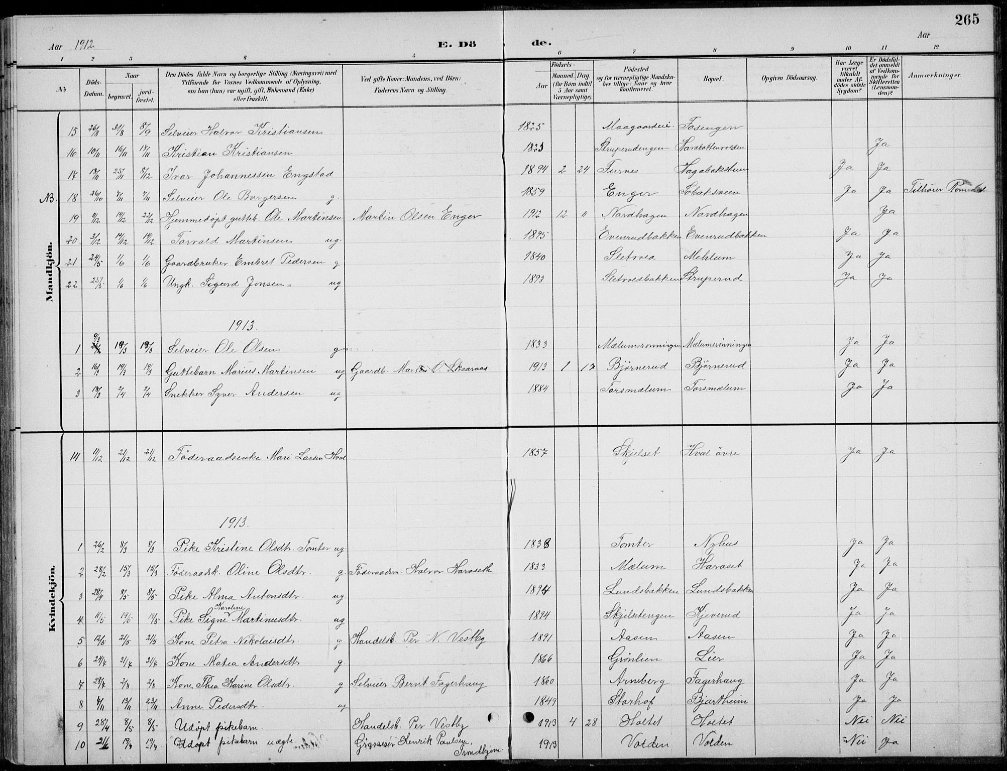 Romedal prestekontor, AV/SAH-PREST-004/L/L0013: Parish register (copy) no. 13, 1896-1937, p. 265