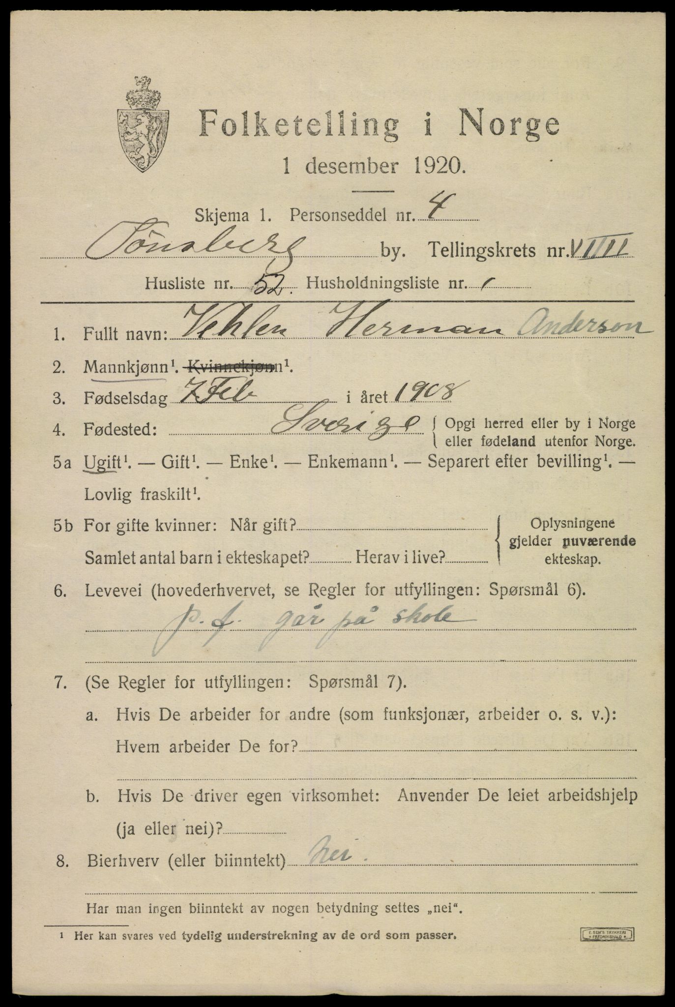 SAKO, 1920 census for Tønsberg, 1920, p. 18187