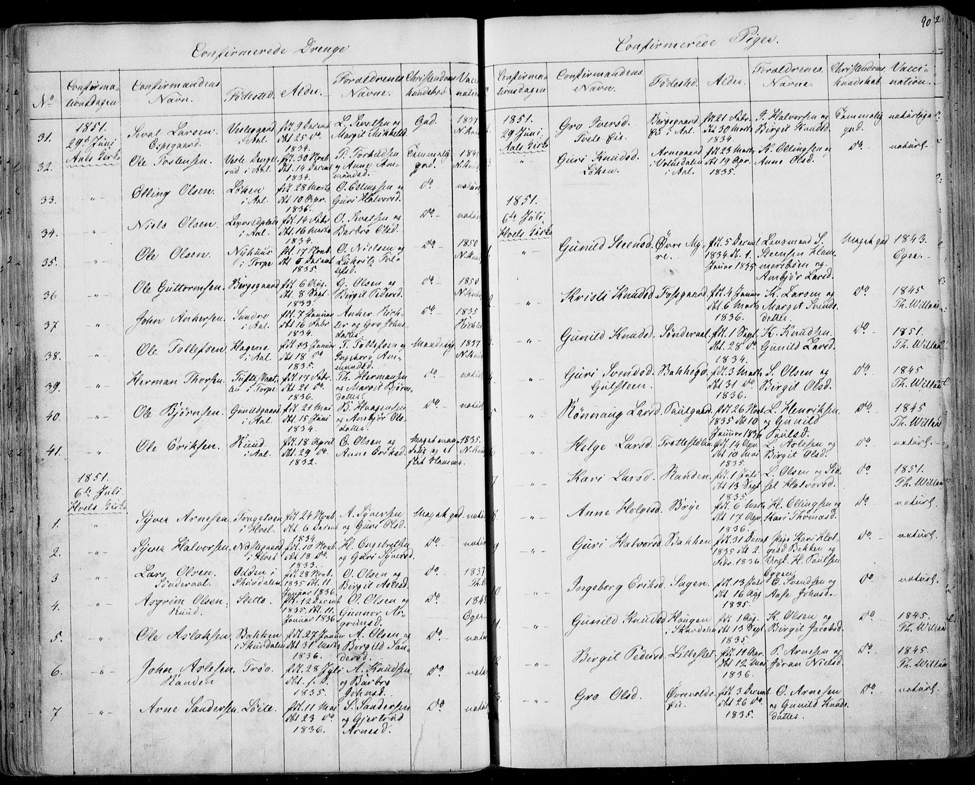 Ål kirkebøker, SAKO/A-249/F/Fa/L0006: Parish register (official) no. I 6, 1849-1864, p. 90