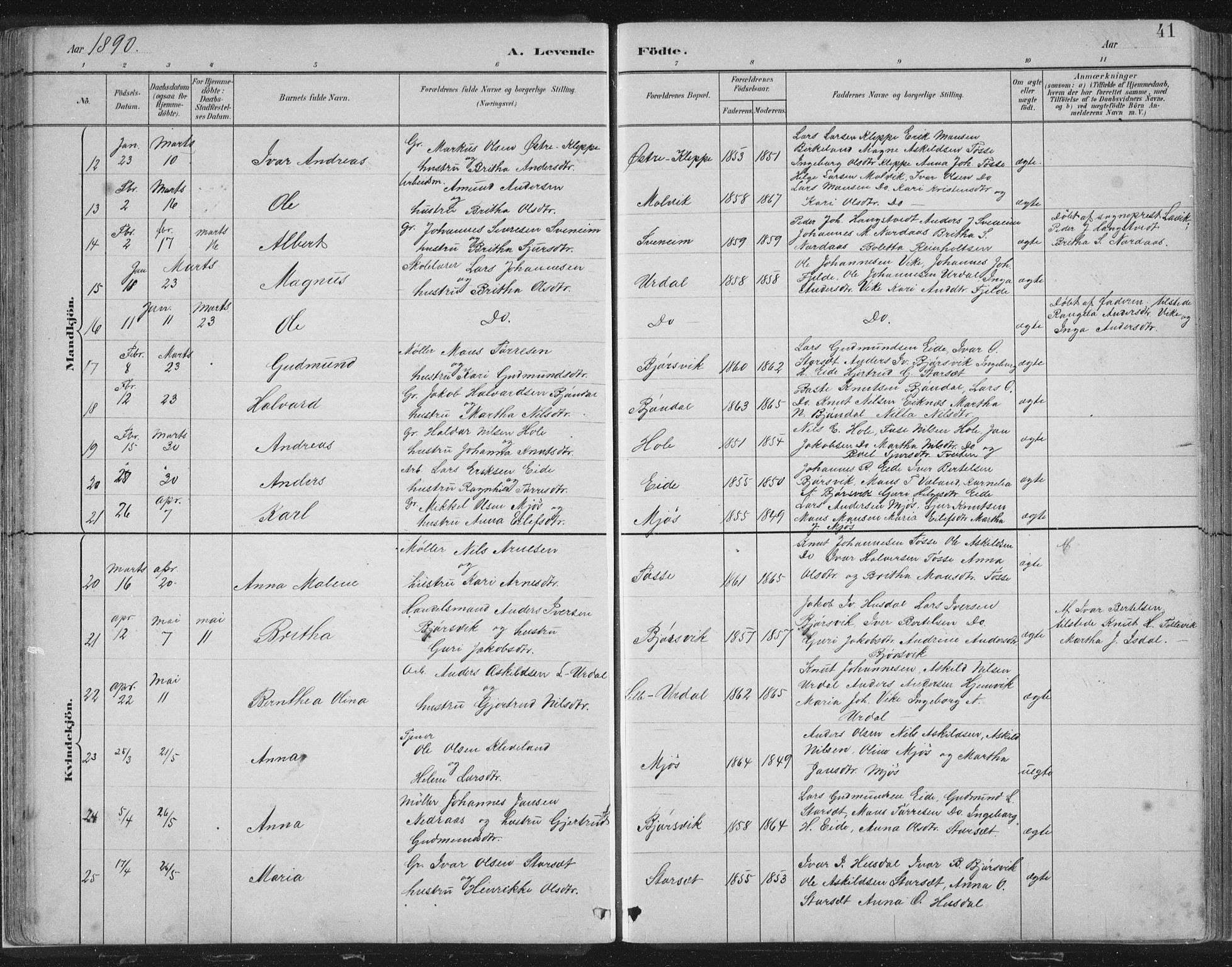 Hosanger sokneprestembete, SAB/A-75801/H/Hab: Parish register (copy) no. A 3 I, 1882-1903, p. 41