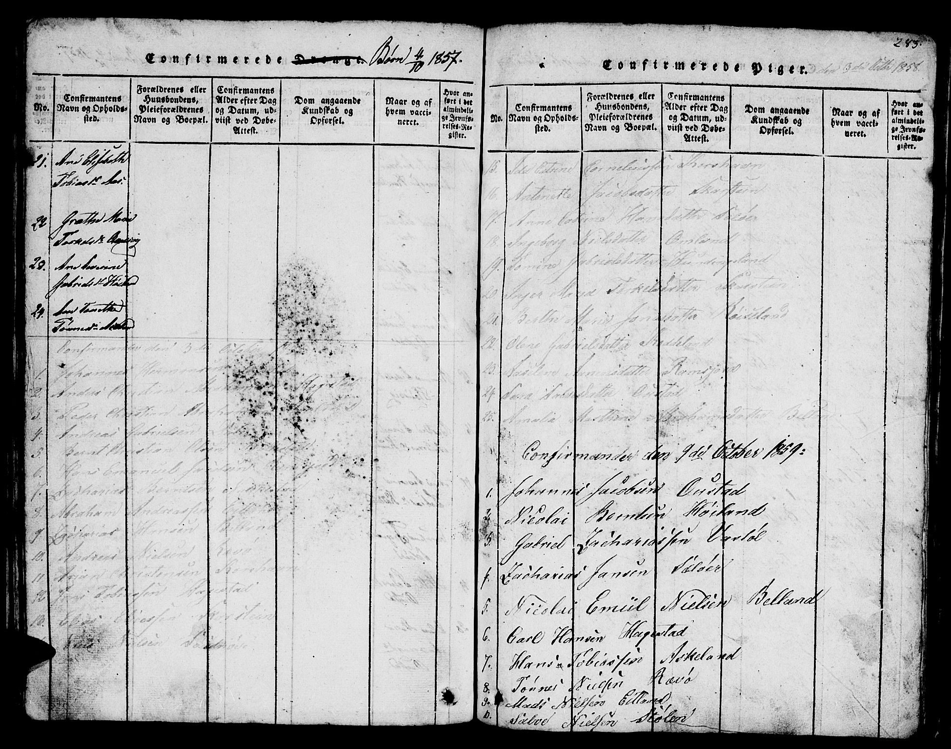 Lyngdal sokneprestkontor, SAK/1111-0029/F/Fb/Fba/L0001: Parish register (copy) no. B 1, 1816-1876, p. 283
