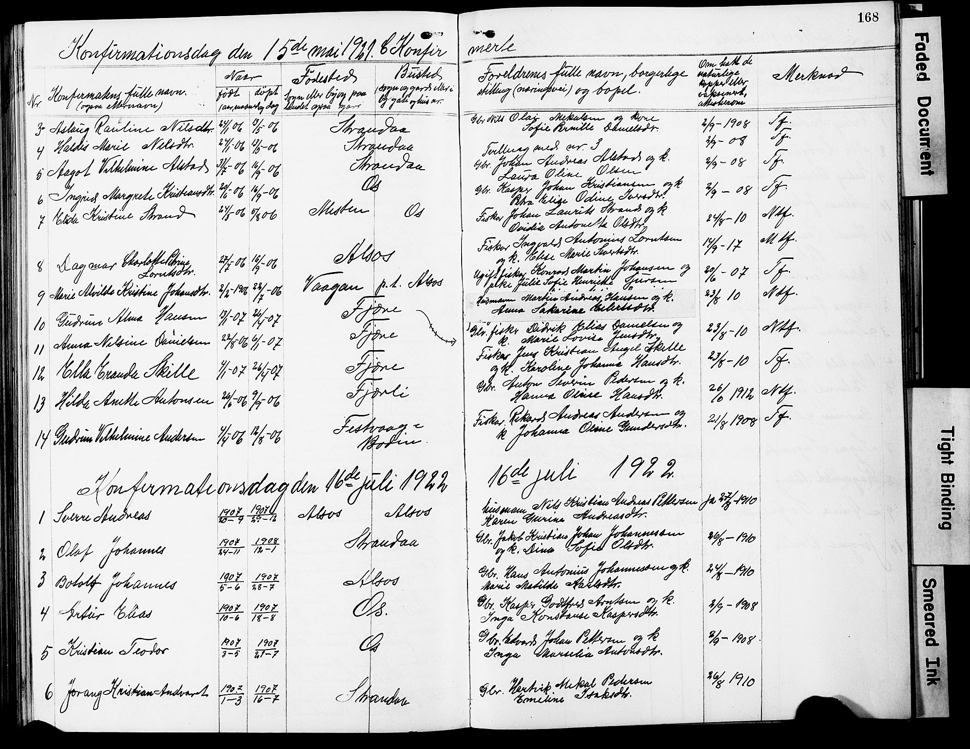 Ministerialprotokoller, klokkerbøker og fødselsregistre - Nordland, SAT/A-1459/803/L0077: Parish register (copy) no. 803C04, 1897-1930, p. 168