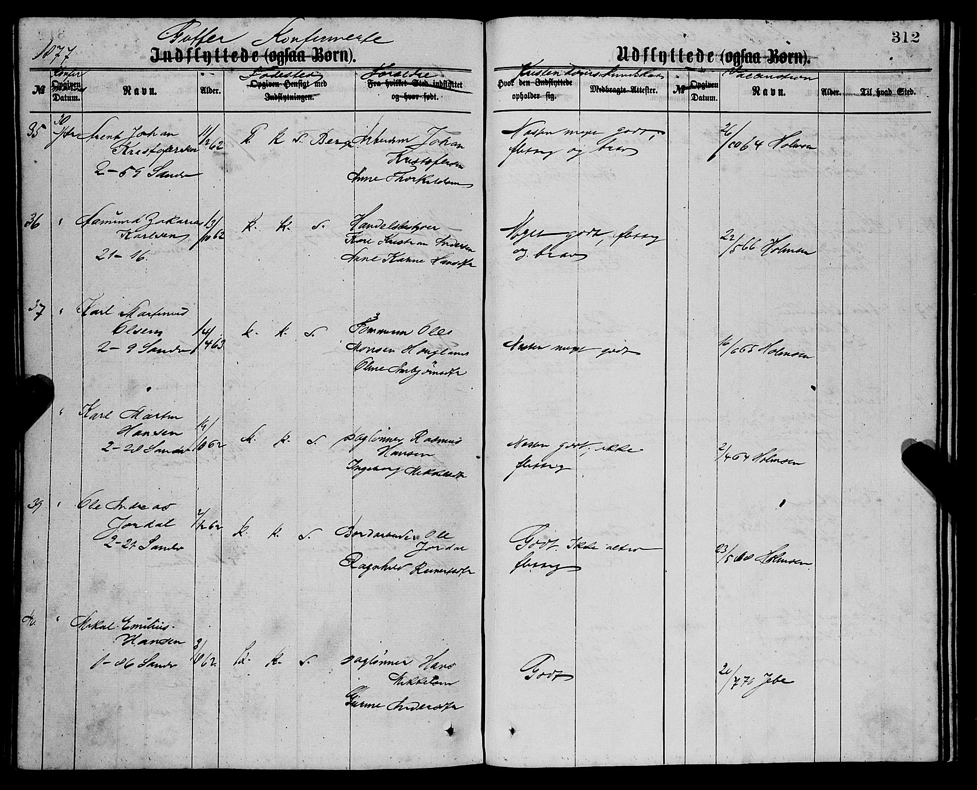Sandviken Sokneprestembete, SAB/A-77601/H/Ha/L0001: Parish register (official) no. A 1, 1867-1877, p. 312