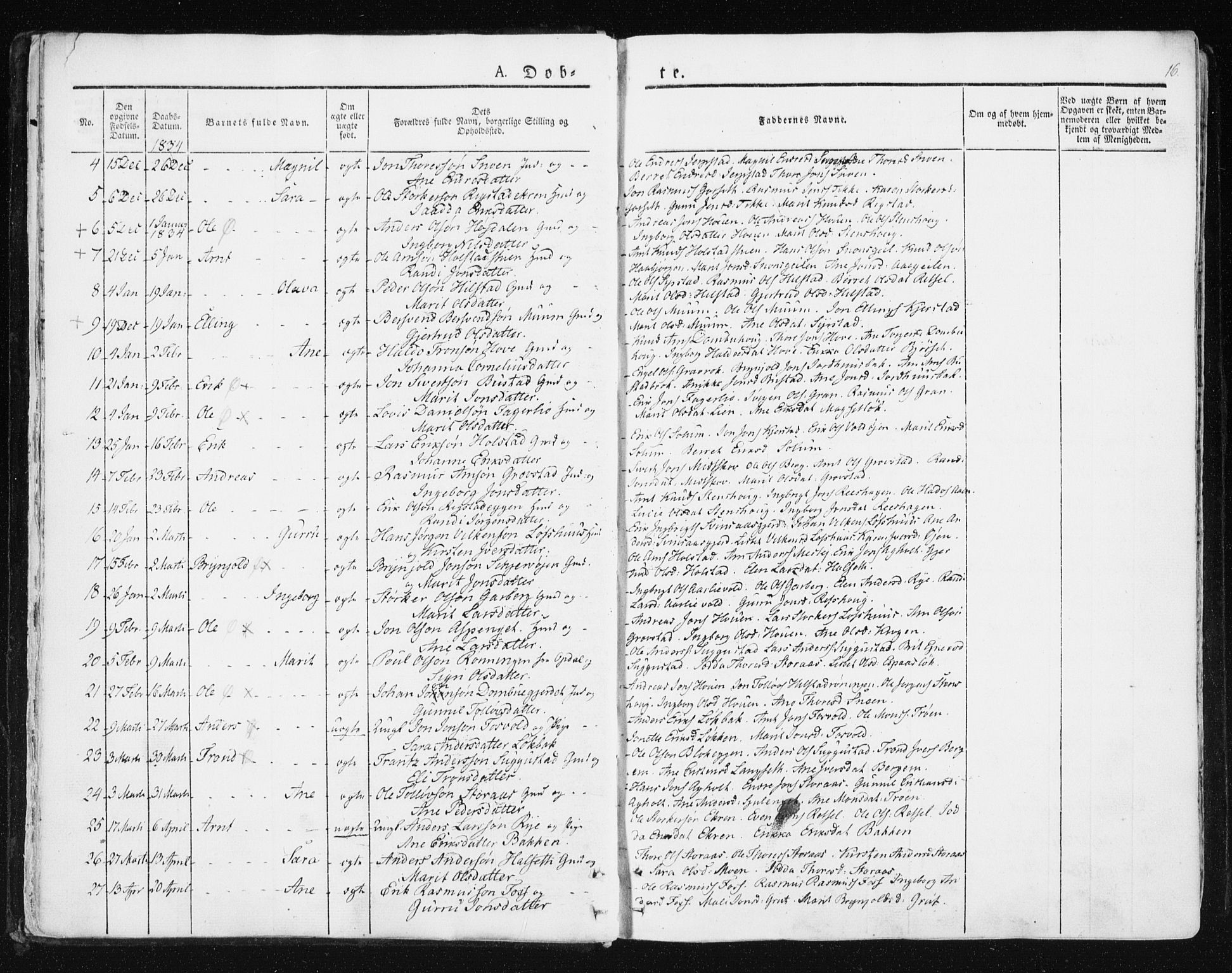 Ministerialprotokoller, klokkerbøker og fødselsregistre - Sør-Trøndelag, SAT/A-1456/672/L0855: Parish register (official) no. 672A07, 1829-1860, p. 16