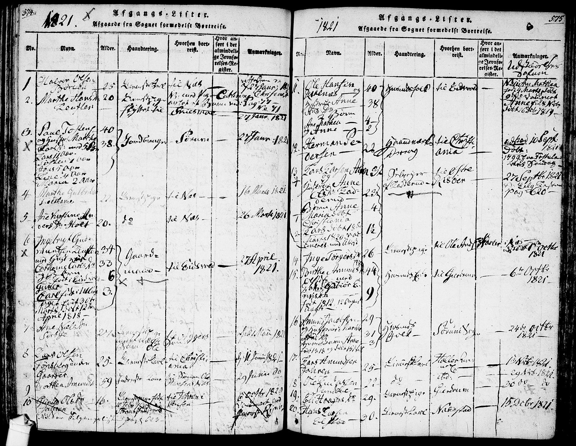 Ullensaker prestekontor Kirkebøker, AV/SAO-A-10236a/F/Fa/L0013: Parish register (official) no. I 13, 1815-1835, p. 574-575