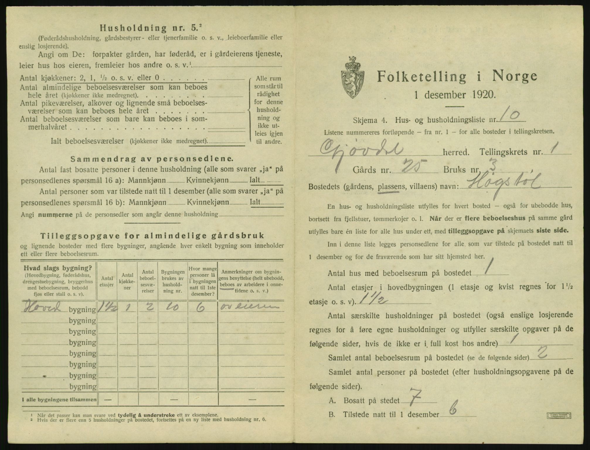 SAK, 1920 census for Gjøvdal, 1920, p. 40