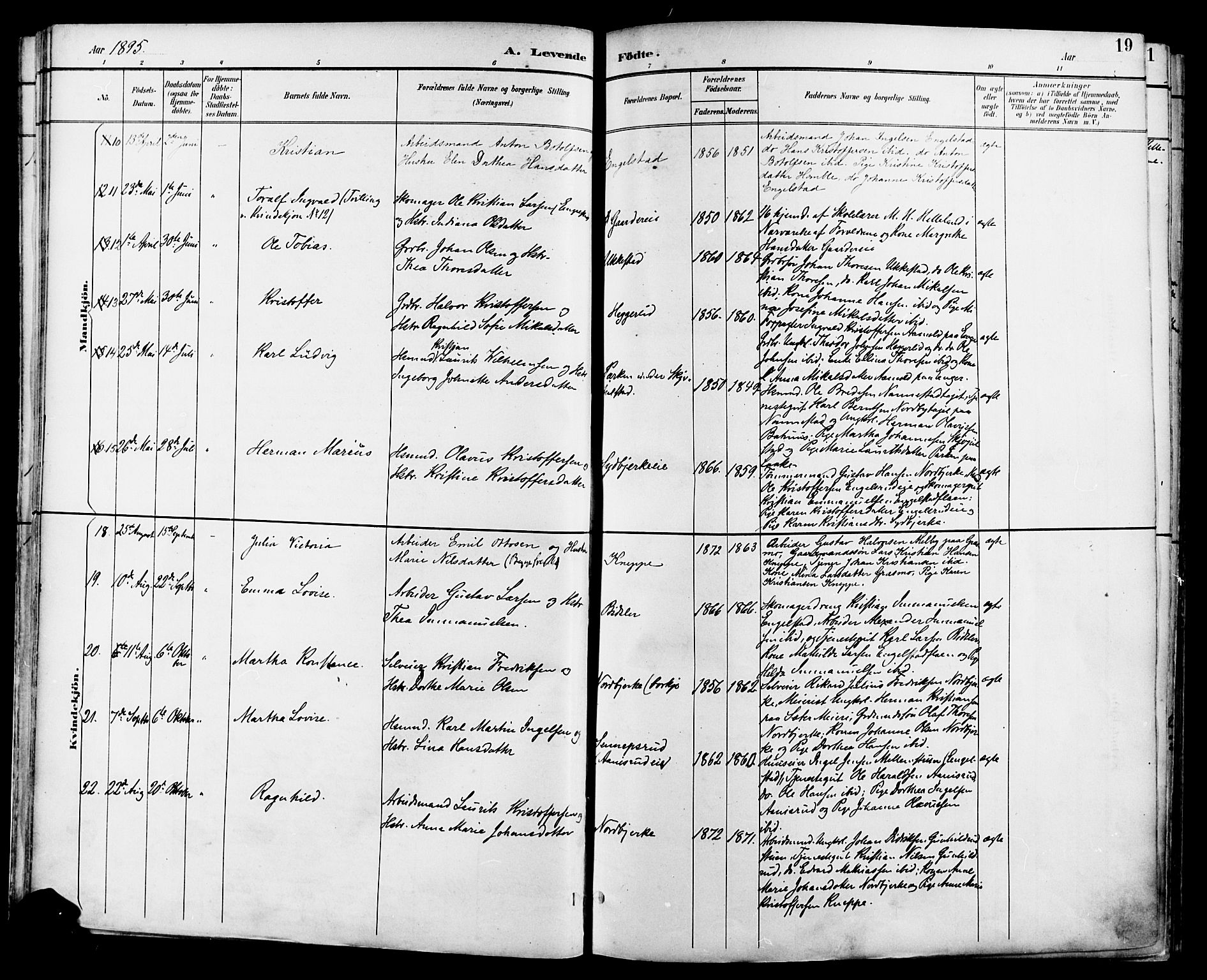 Nannestad prestekontor Kirkebøker, SAO/A-10414a/F/Fa/L0015: Parish register (official) no. I 15, 1891-1905, p. 19