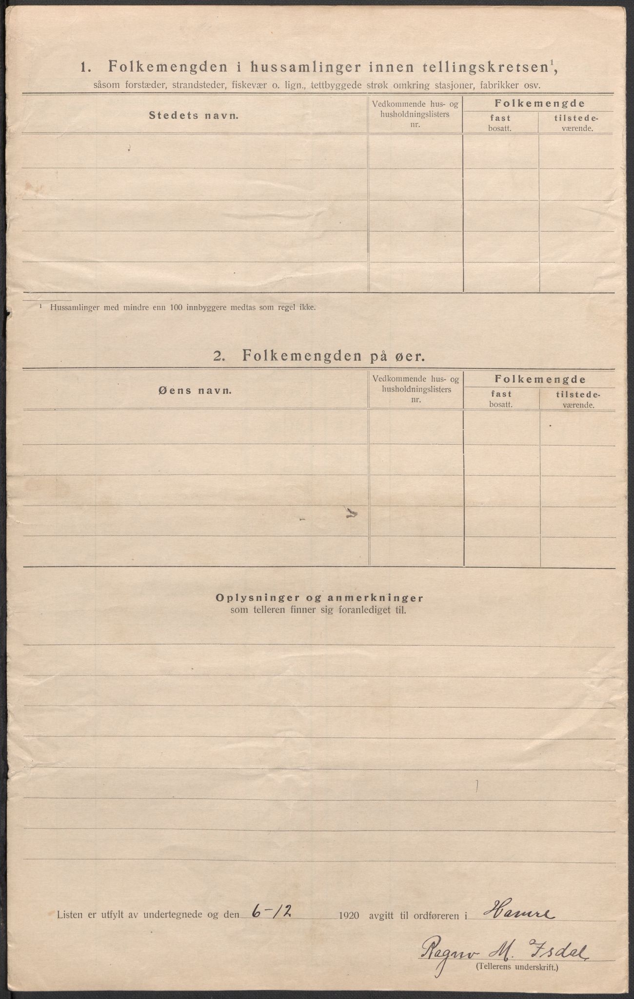 SAB, 1920 census for Hamre, 1920, p. 9