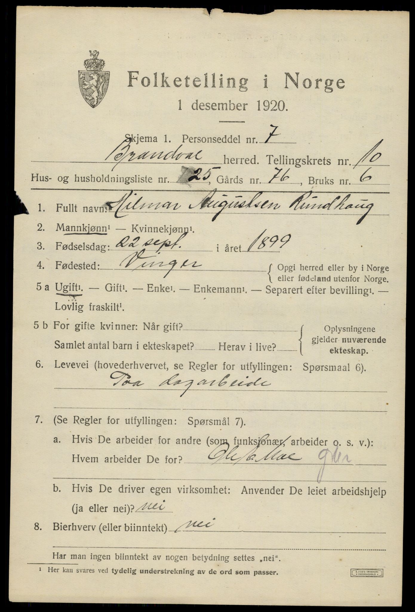 SAH, 1920 census for Brandval, 1920, p. 8046