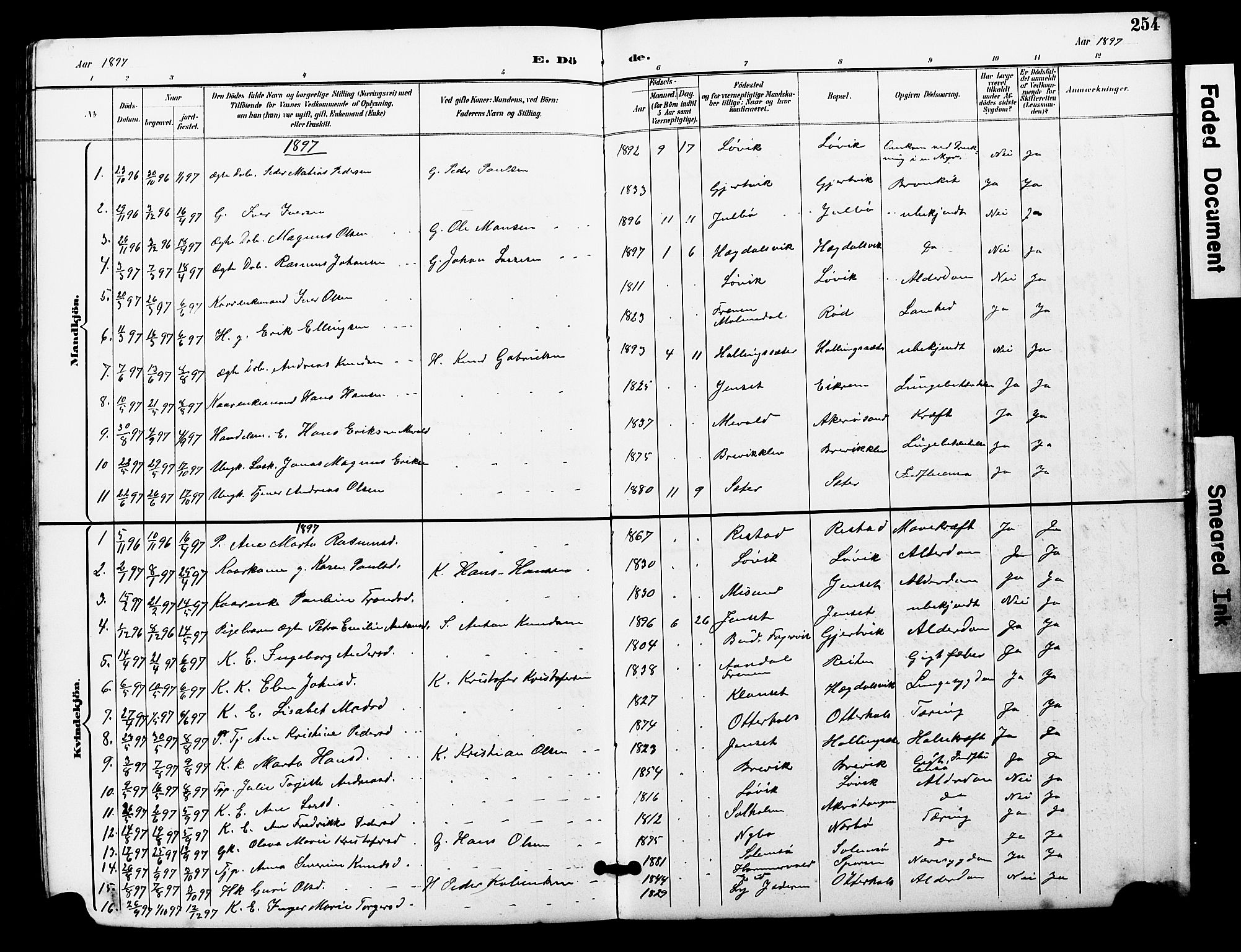 Ministerialprotokoller, klokkerbøker og fødselsregistre - Møre og Romsdal, SAT/A-1454/560/L0725: Parish register (copy) no. 560C02, 1895-1930, p. 254