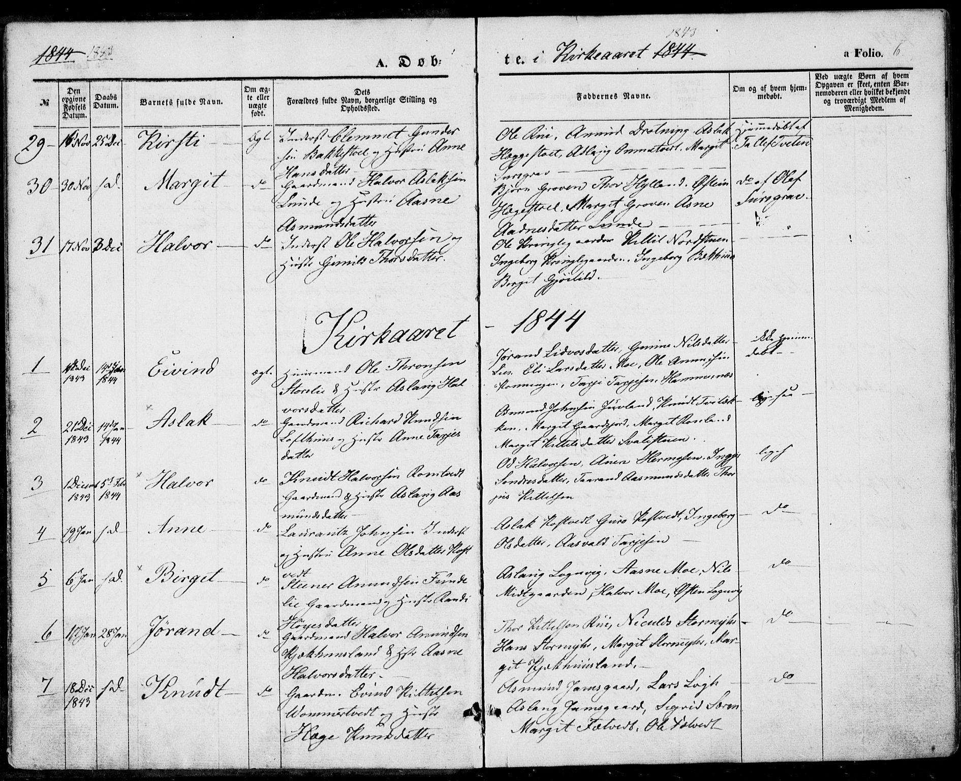 Vinje kirkebøker, SAKO/A-312/F/Fa/L0004: Parish register (official) no. I 4, 1843-1869, p. 6