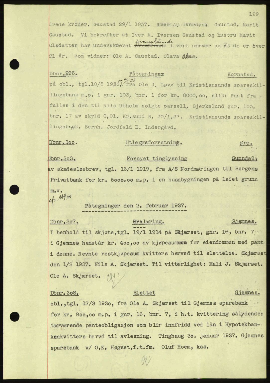 Nordmøre sorenskriveri, AV/SAT-A-4132/1/2/2Ca: Mortgage book no. C80, 1936-1939, Diary no: : 296/1937