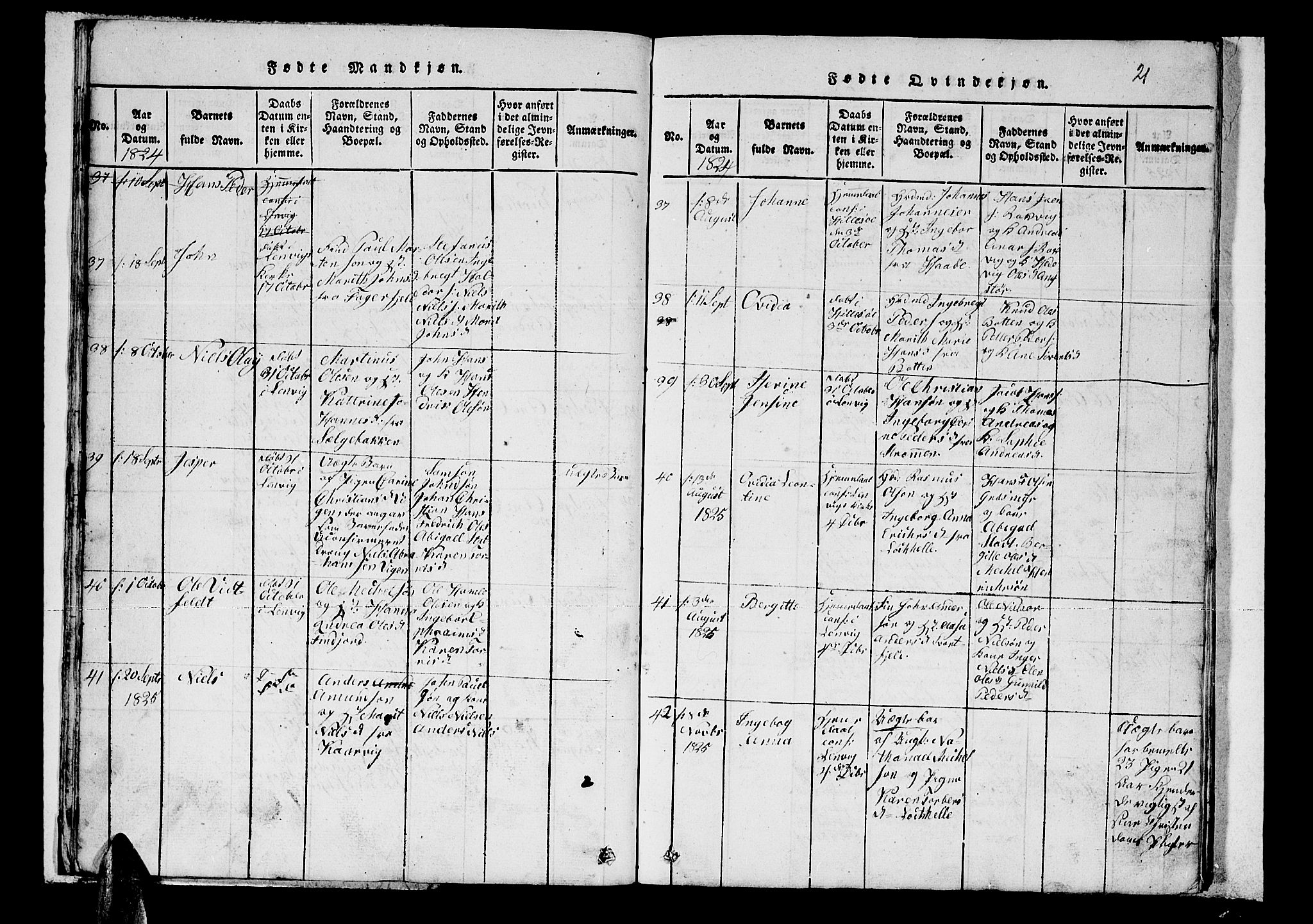 Lenvik sokneprestembete, AV/SATØ-S-1310/H/Ha/Hab/L0001klokker: Parish register (copy) no. 1, 1822-1837, p. 21