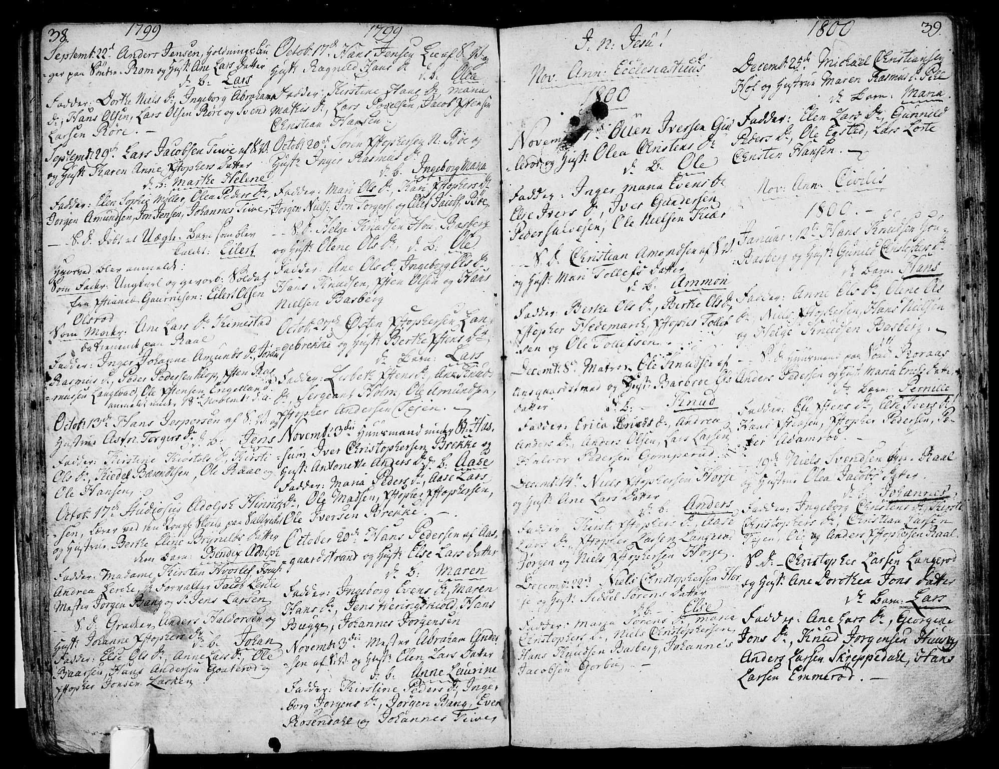 Sem kirkebøker, AV/SAKO-A-5/F/Fb/L0003: Parish register (official) no. II 3, 1792-1814, p. 38-39