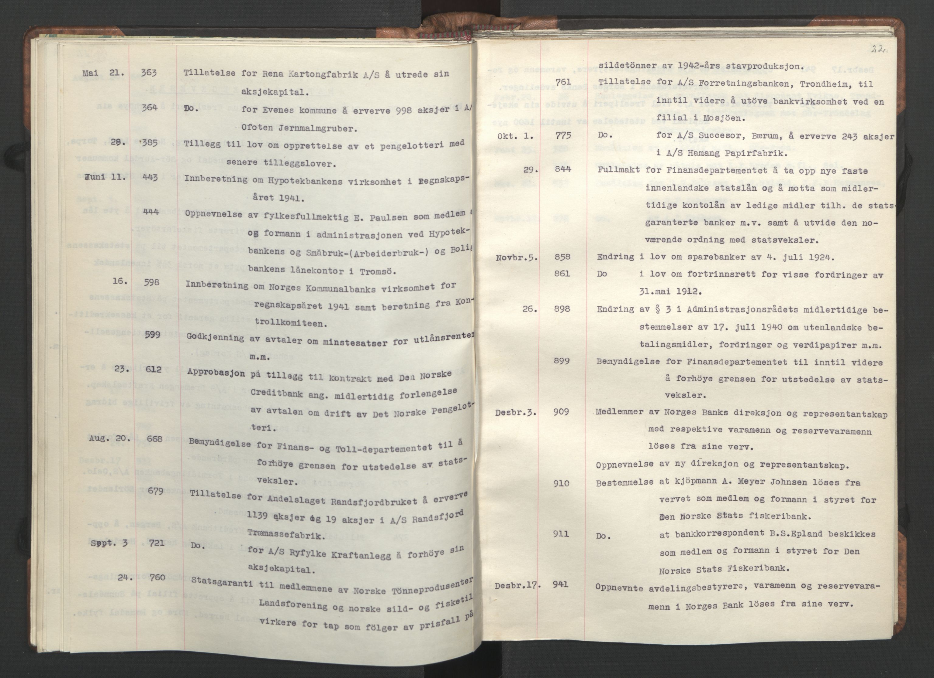 NS-administrasjonen 1940-1945 (Statsrådsekretariatet, de kommisariske statsråder mm), RA/S-4279/D/Da/L0002: Register (RA j.nr. 985/1943, tilgangsnr. 17/1943), 1942, p. 25