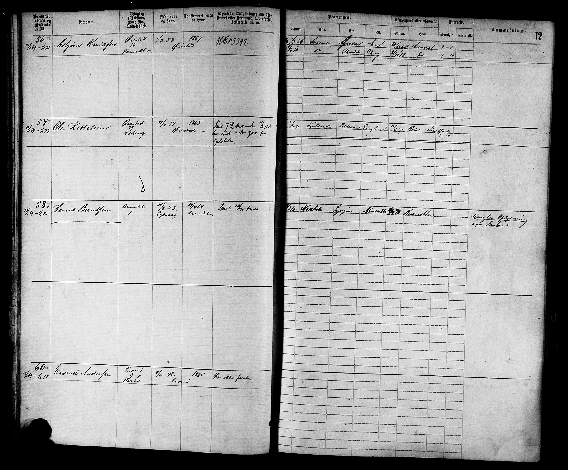 Arendal mønstringskrets, SAK/2031-0012/F/Fa/L0002: Annotasjonsrulle nr 1-1910 med register, S-2, 1868-1880, p. 37
