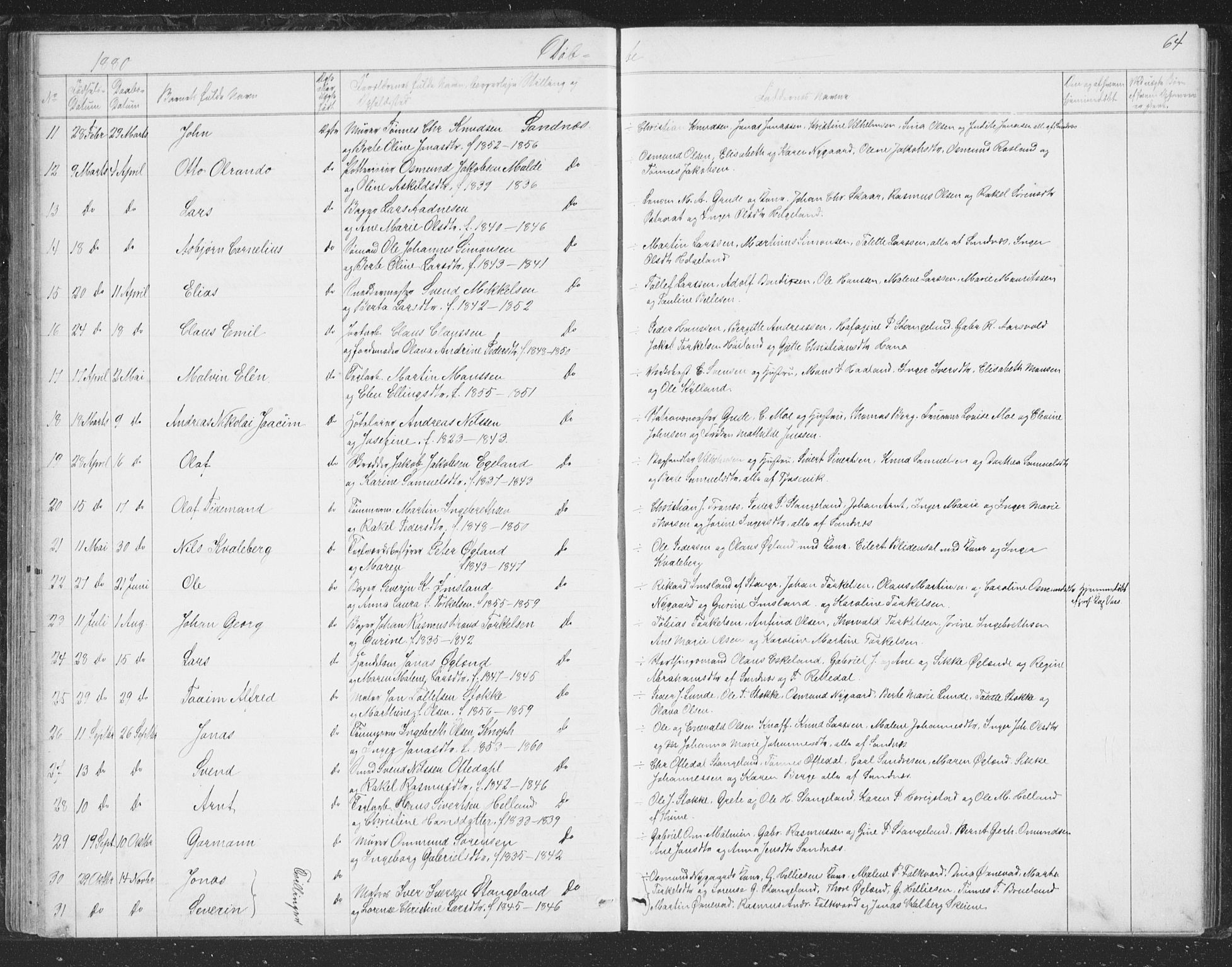 Høyland sokneprestkontor, AV/SAST-A-101799/001/30BB/L0002: Parish register (copy) no. B 2, 1874-1886, p. 64