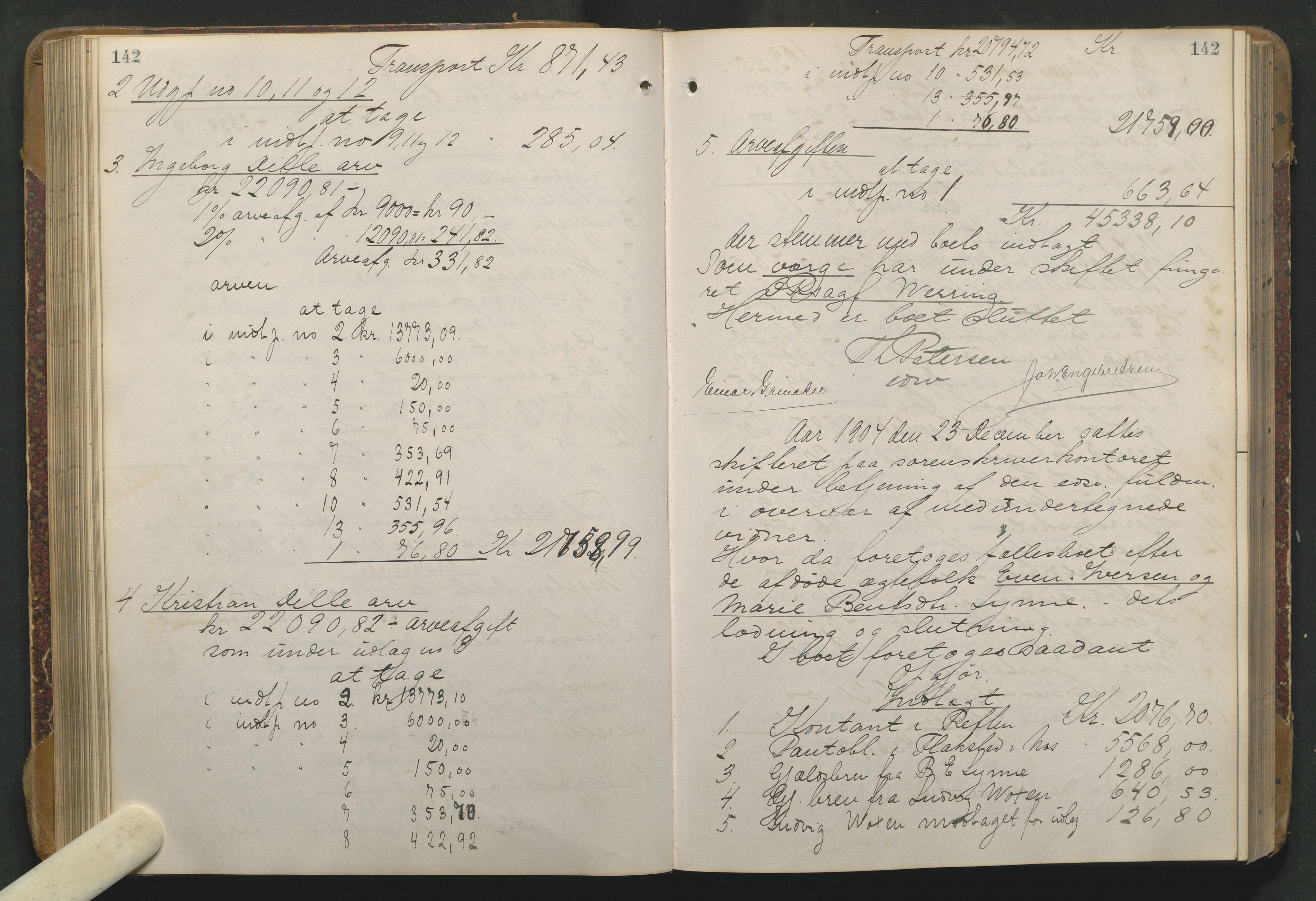 Hadeland og Land tingrett, SAH/TING-010/J/Jd/L0004: Skifteutlodningsprotokoll, 1900-1913, p. 142