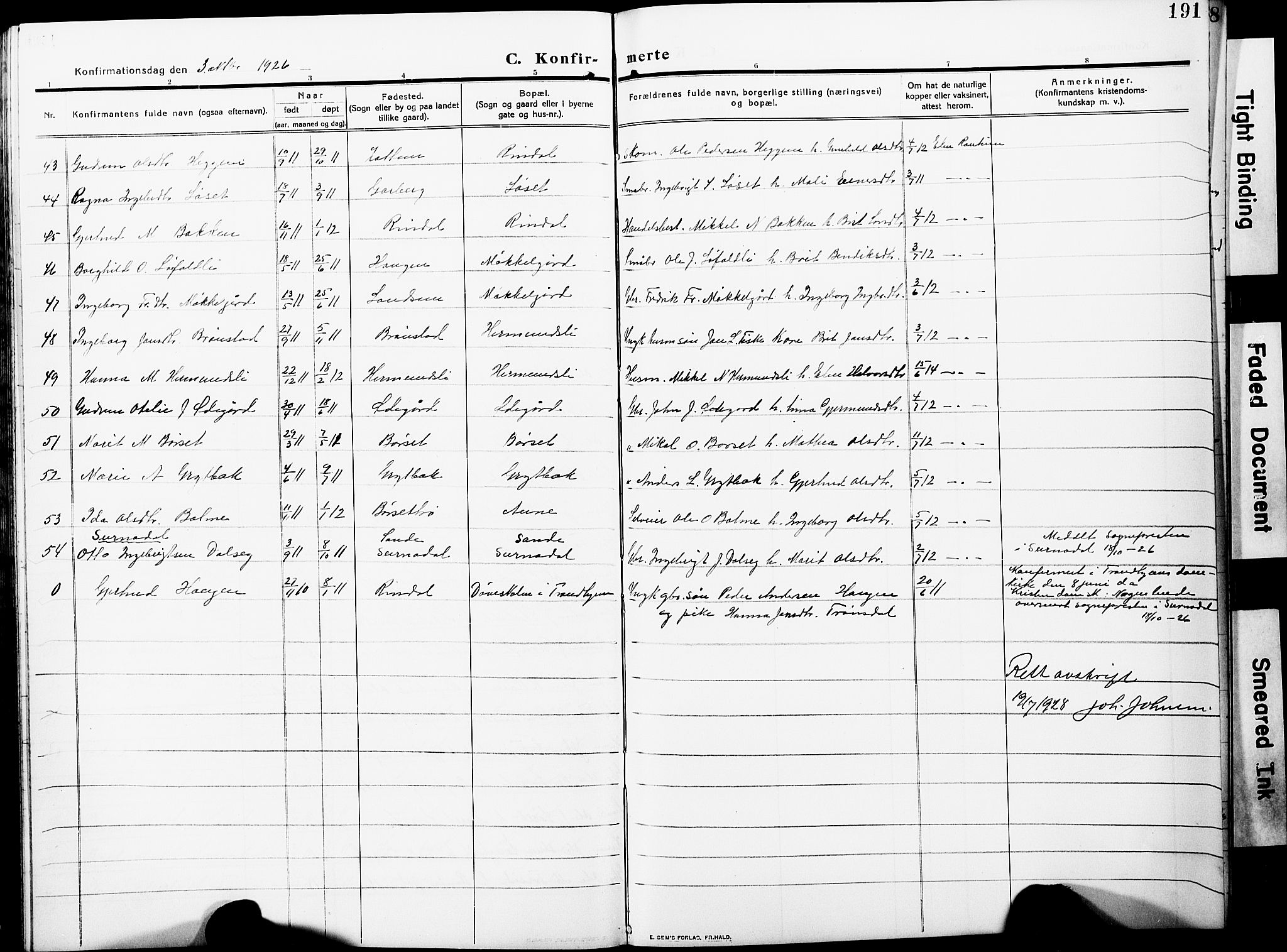 Ministerialprotokoller, klokkerbøker og fødselsregistre - Møre og Romsdal, AV/SAT-A-1454/598/L1079: Parish register (copy) no. 598C04, 1909-1927, p. 191