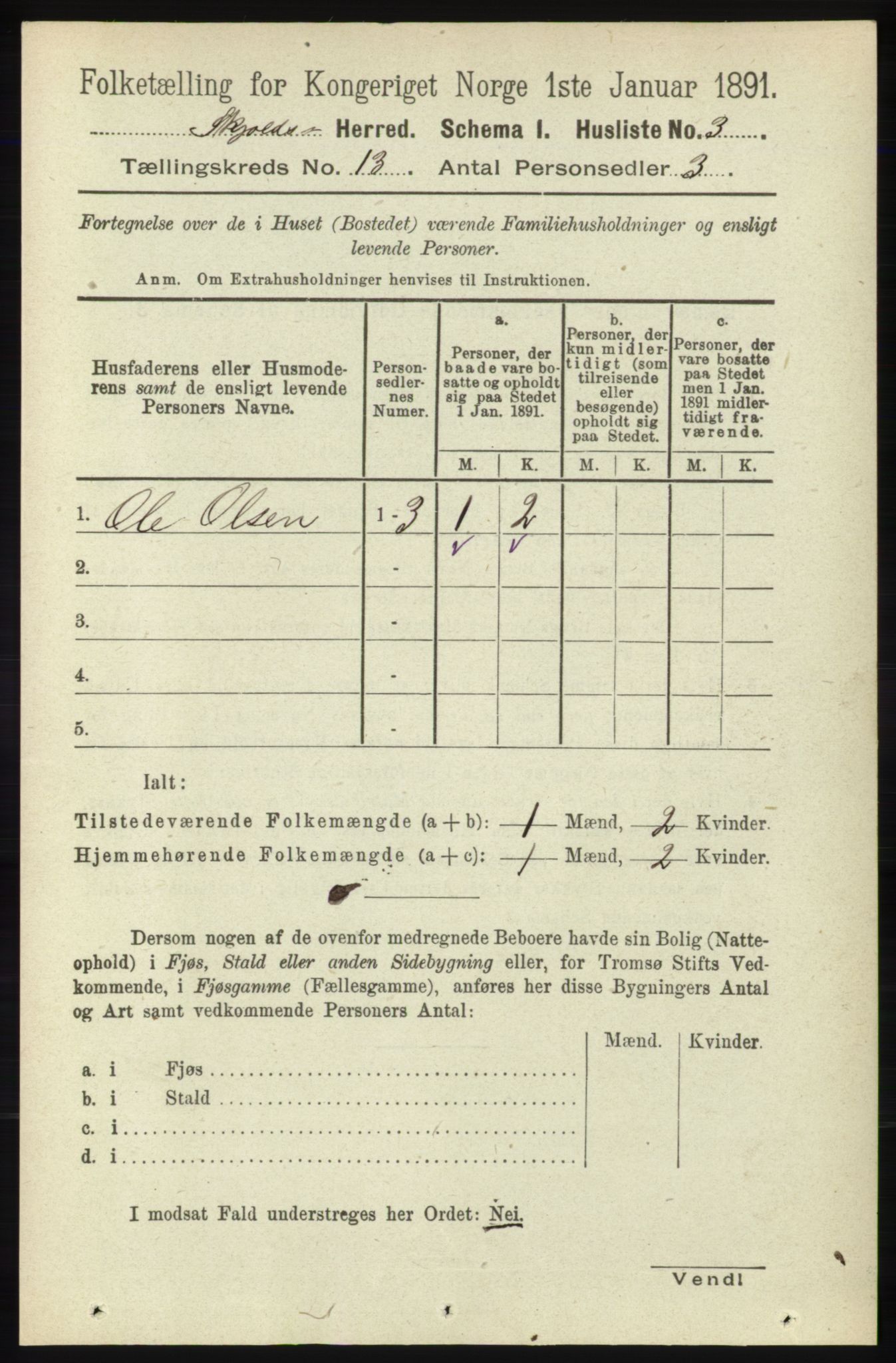 RA, 1891 census for 1154 Skjold, 1891, p. 2373