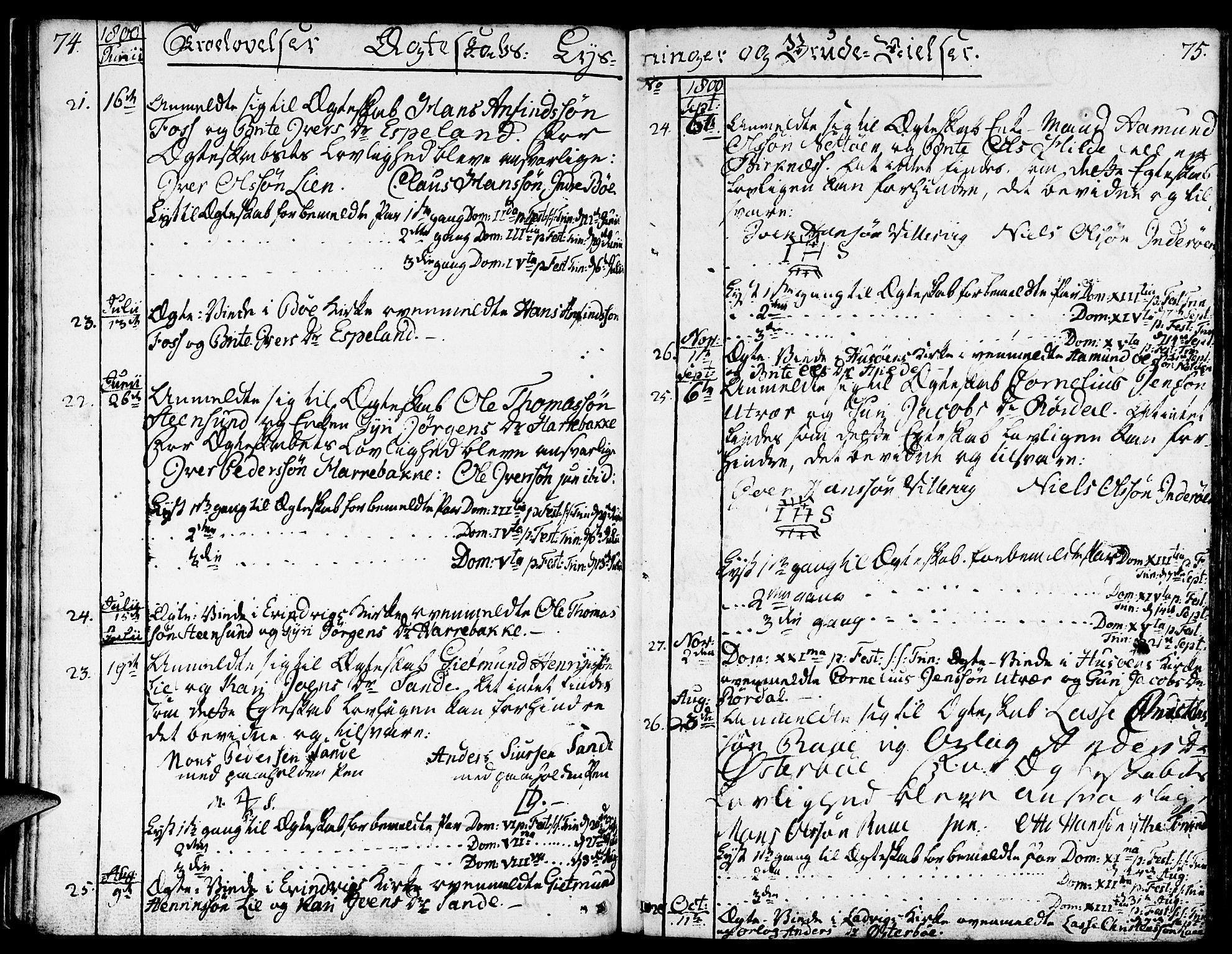 Gulen sokneprestembete, SAB/A-80201/H/Haa/Haaa/L0016: Parish register (official) no. A 16, 1798-1808, p. 74-75