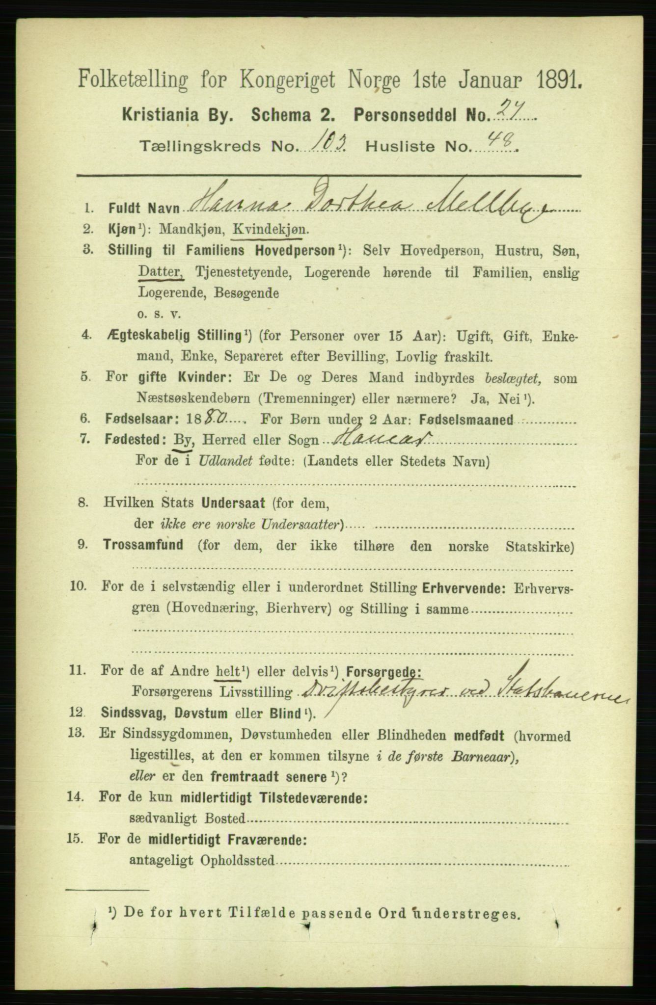 RA, 1891 census for 0301 Kristiania, 1891, p. 52192