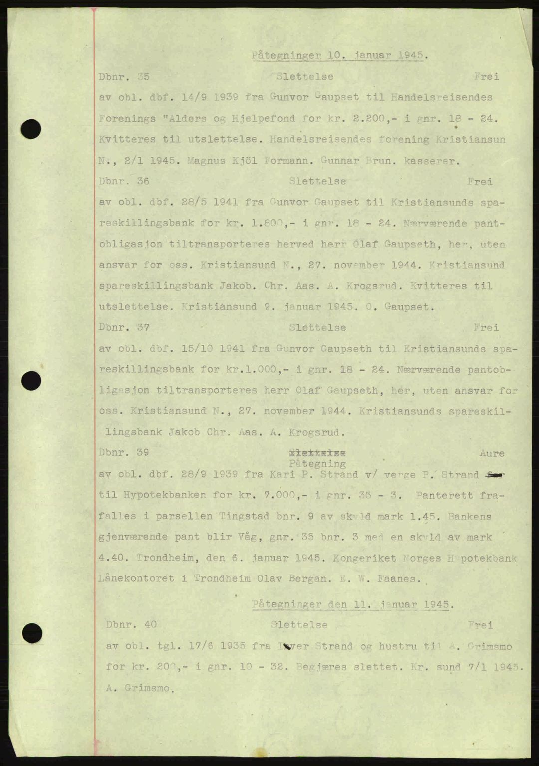 Nordmøre sorenskriveri, AV/SAT-A-4132/1/2/2Ca: Mortgage book no. C81, 1940-1945, Diary no: : 35/1945