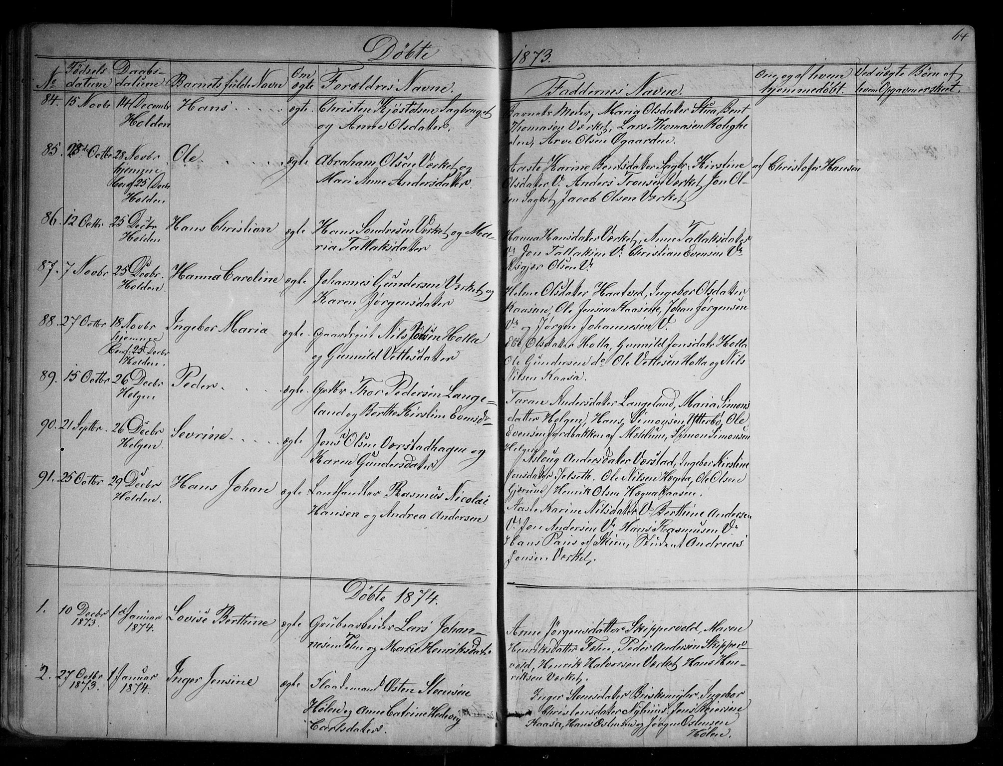 Holla kirkebøker, AV/SAKO-A-272/G/Ga/L0004: Parish register (copy) no. I 4, 1867-1890, p. 64