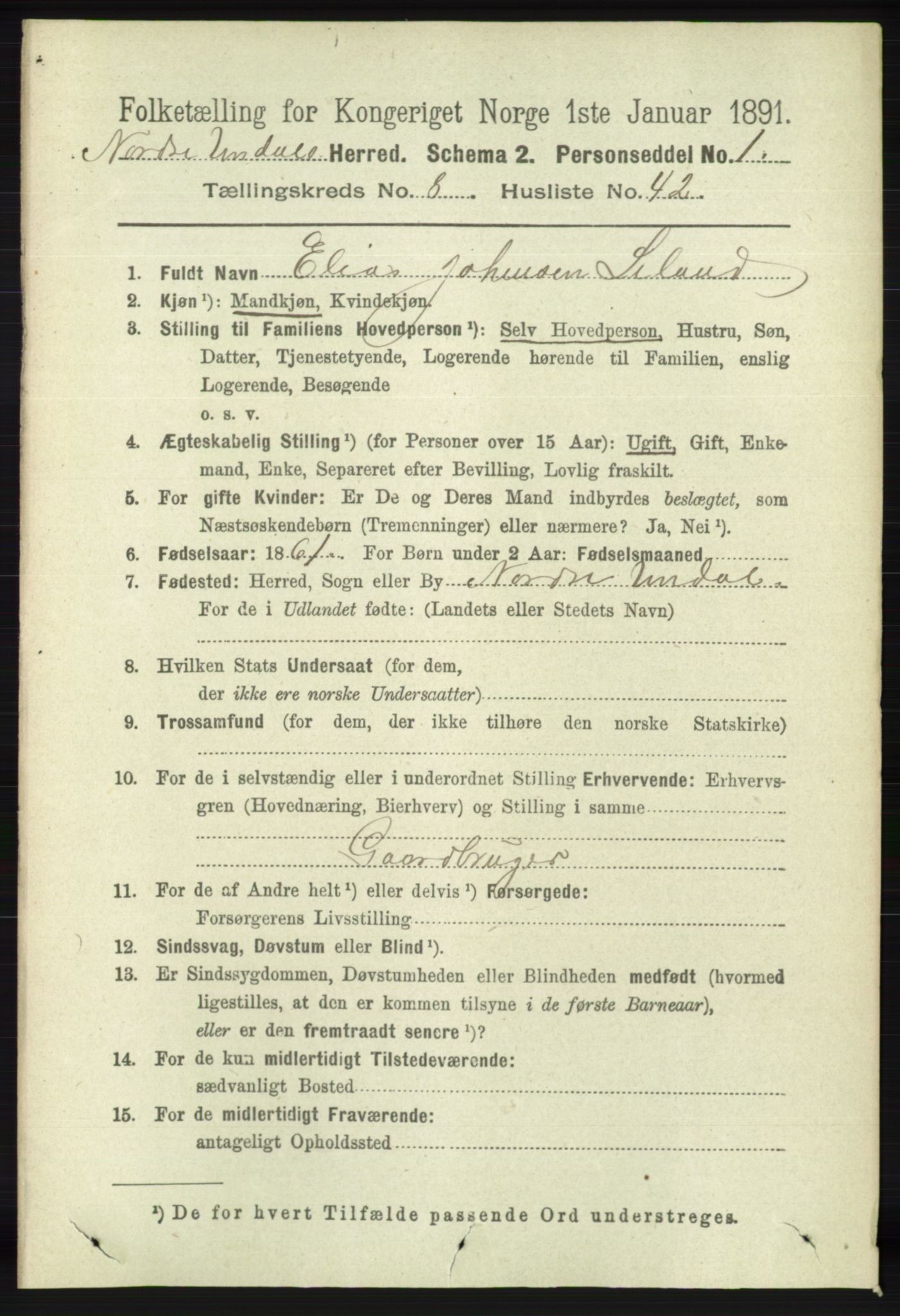 RA, 1891 census for 1028 Nord-Audnedal, 1891, p. 2290