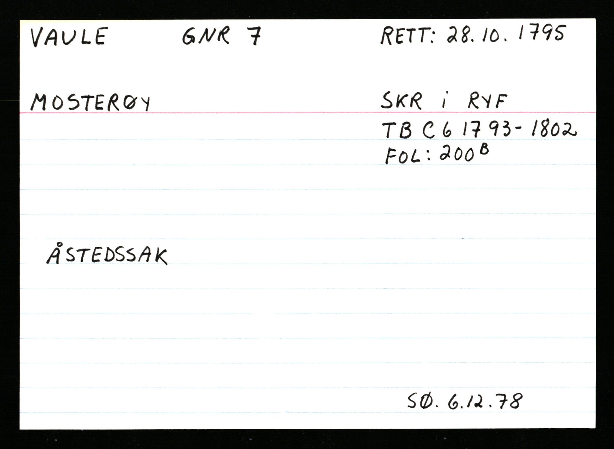 Statsarkivet i Stavanger, AV/SAST-A-101971/03/Y/Ym/L0065: Åstedskort sortert etter gårdsnavn: Vatland - Vervig, 1600-1950, p. 203
