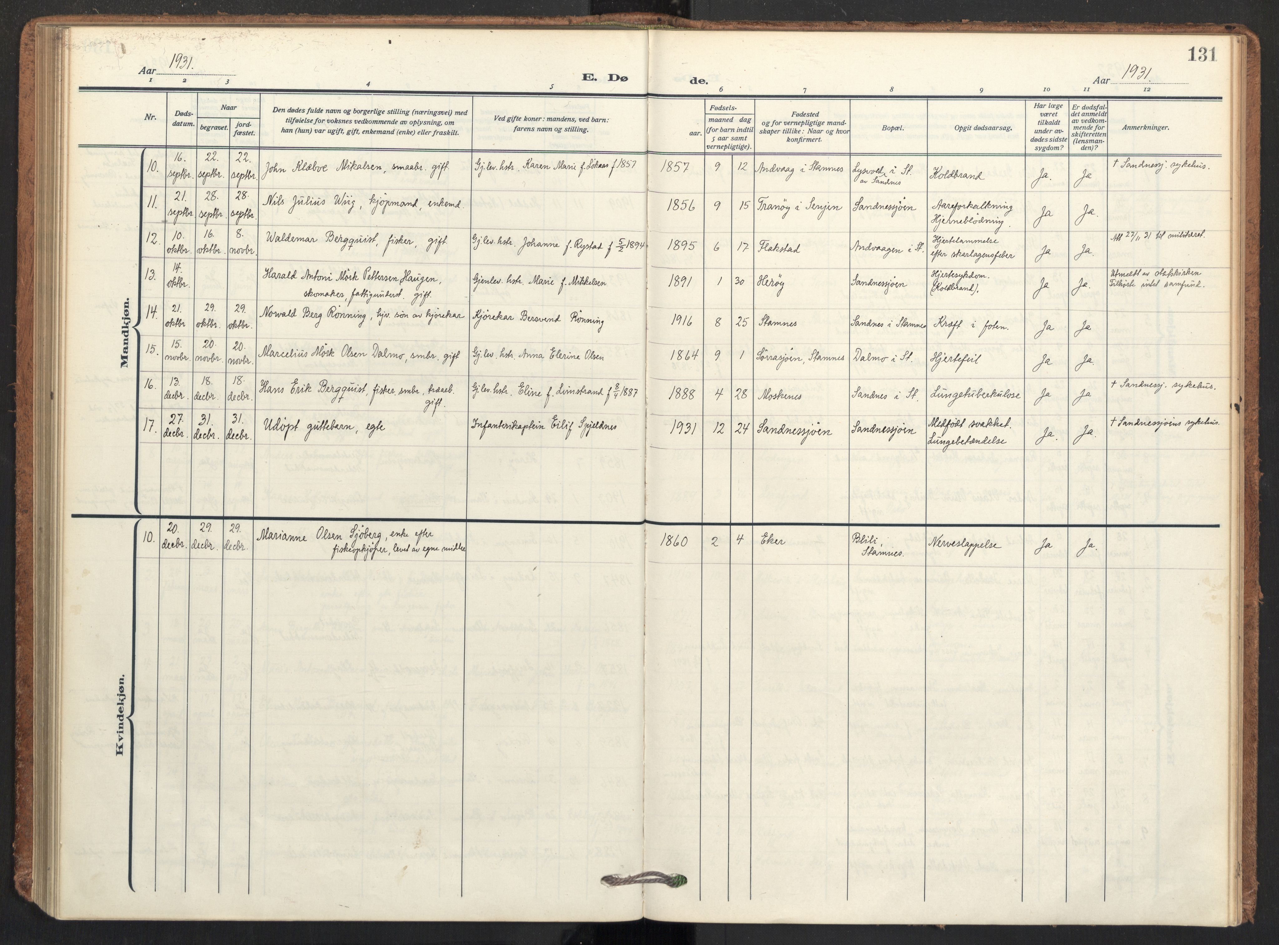 Ministerialprotokoller, klokkerbøker og fødselsregistre - Nordland, AV/SAT-A-1459/831/L0473: Parish register (official) no. 831A04, 1909-1934, p. 131