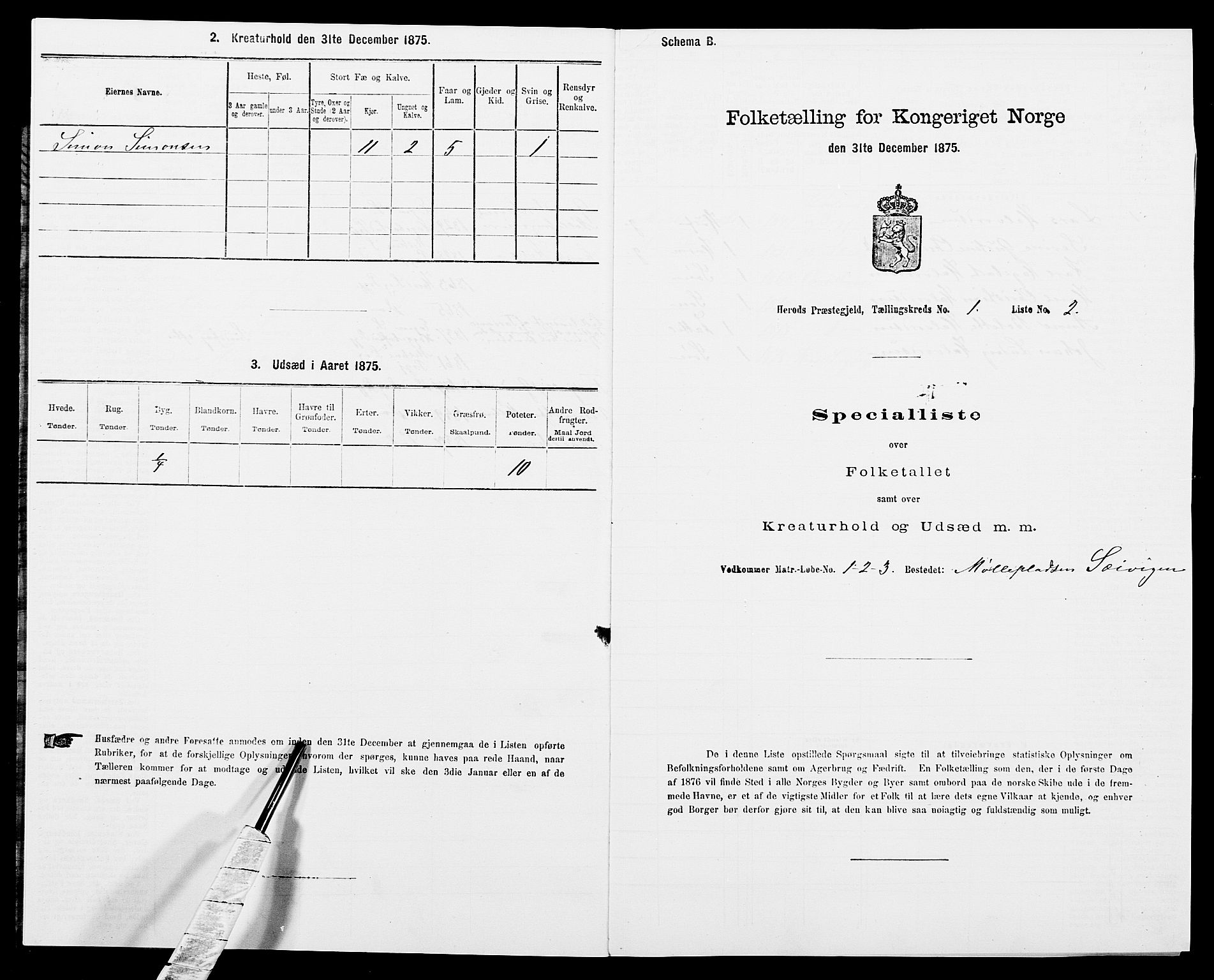 SAK, 1875 census for 1039P Herad, 1875, p. 44