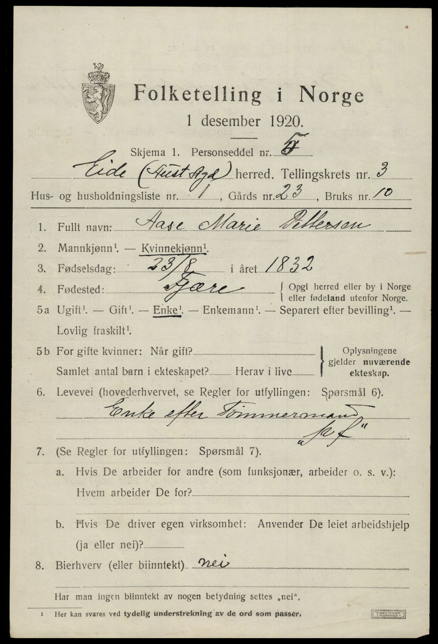 SAK, 1920 census for Eide, 1920, p. 964