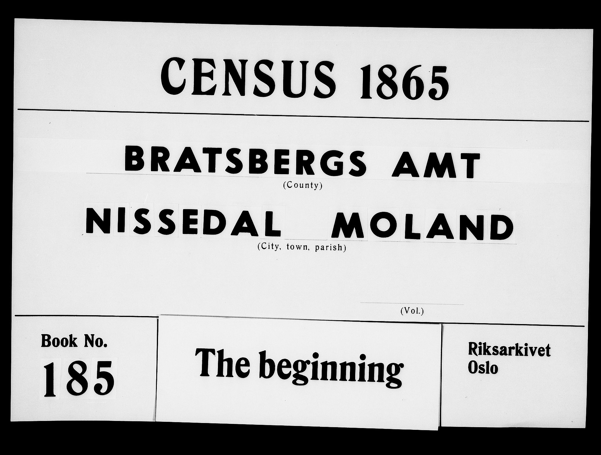 RA, 1865 census for Nissedal, 1865, p. 1