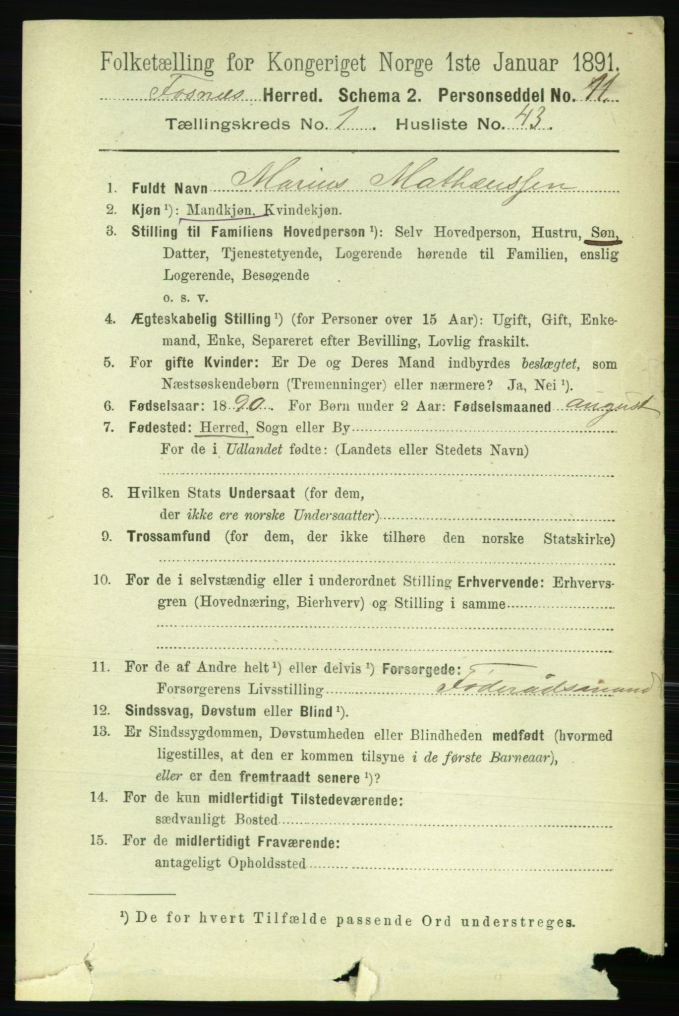 RA, 1891 census for 1748 Fosnes, 1891, p. 362