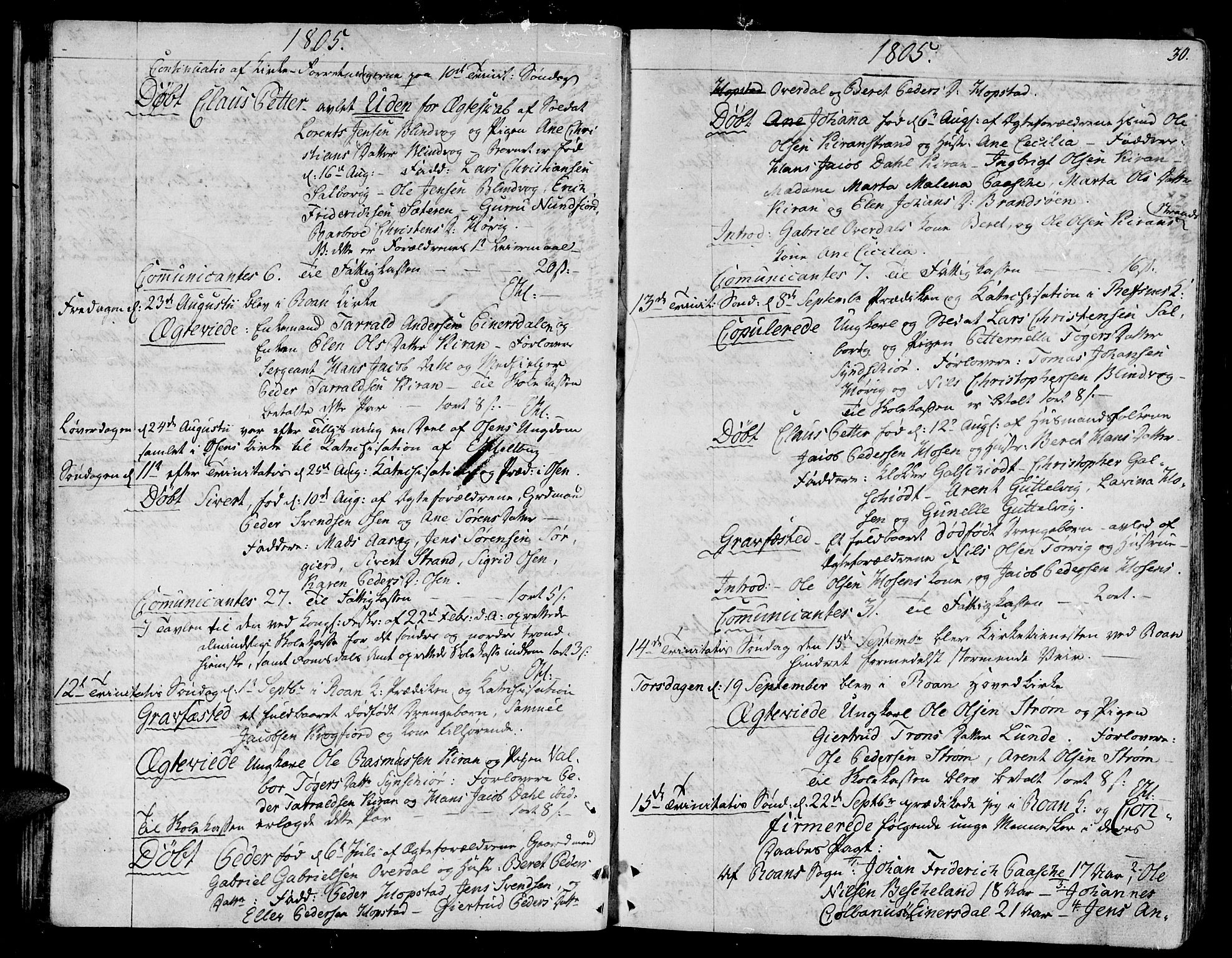 Ministerialprotokoller, klokkerbøker og fødselsregistre - Sør-Trøndelag, SAT/A-1456/657/L0701: Parish register (official) no. 657A02, 1802-1831, p. 30
