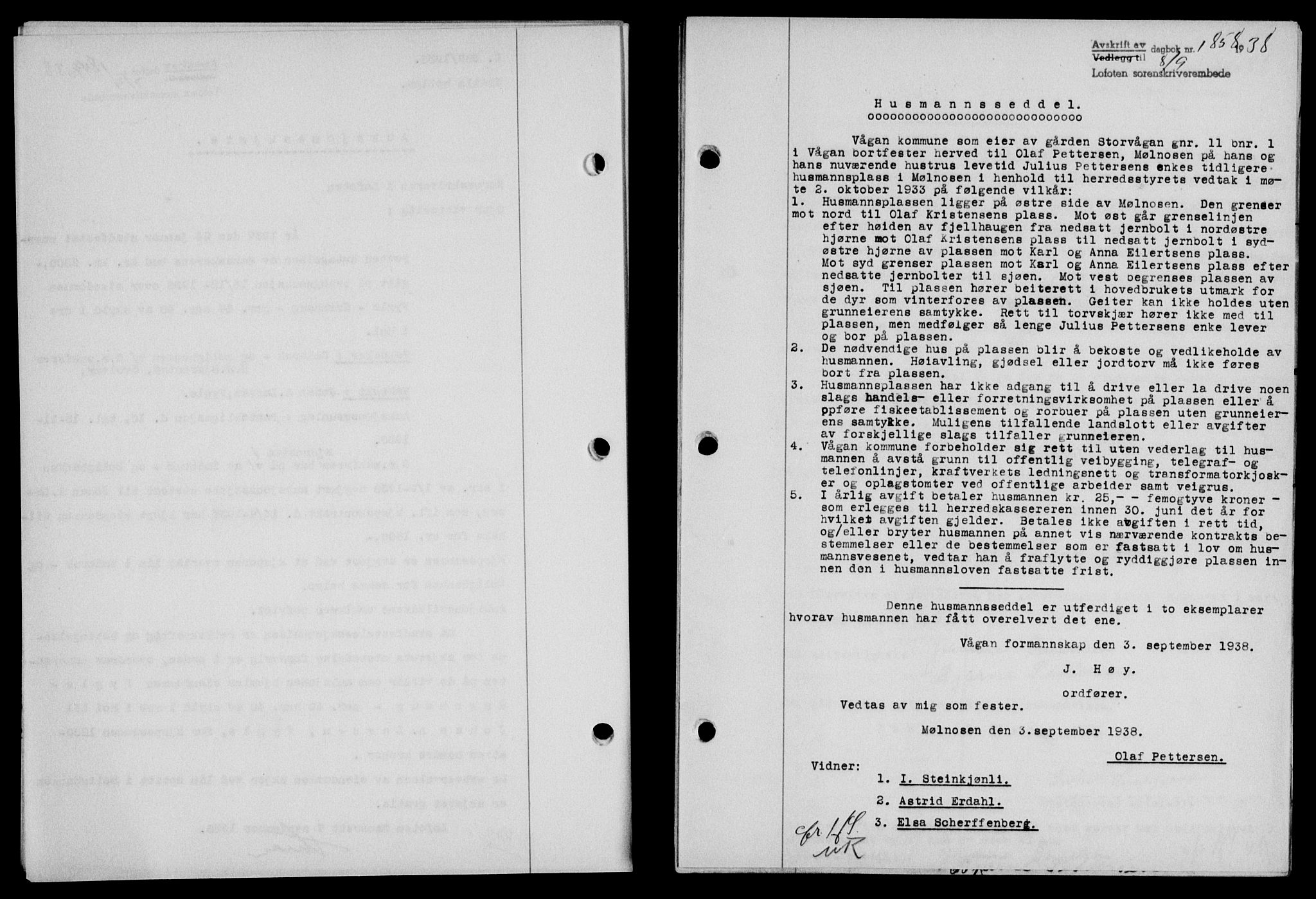 Lofoten sorenskriveri, SAT/A-0017/1/2/2C/L0004a: Mortgage book no. 4a, 1938-1938, Diary no: : 1858/1938