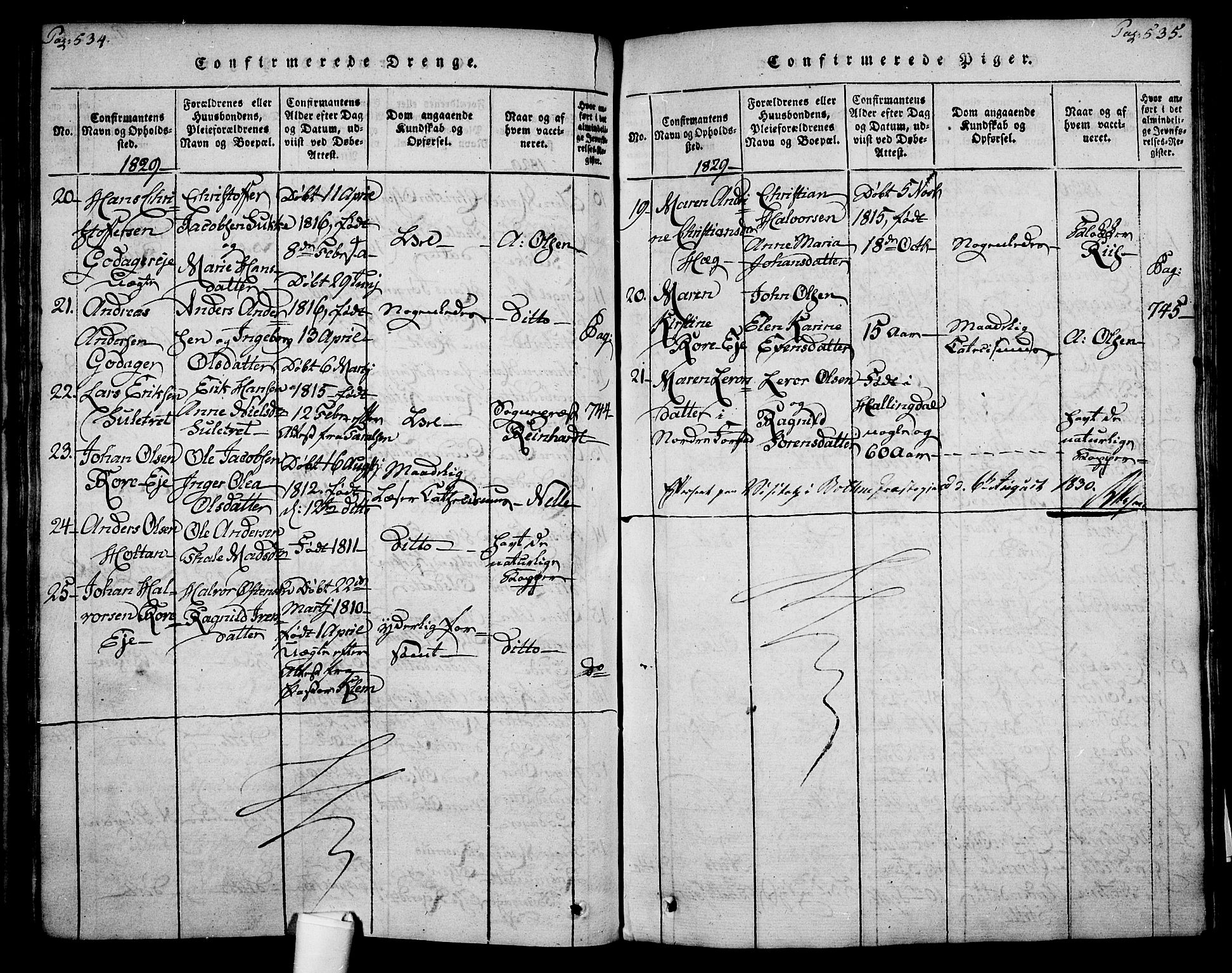 Botne kirkebøker, SAKO/A-340/F/Fa/L0005: Parish register (official) no. I 5, 1814-1836, p. 534-535