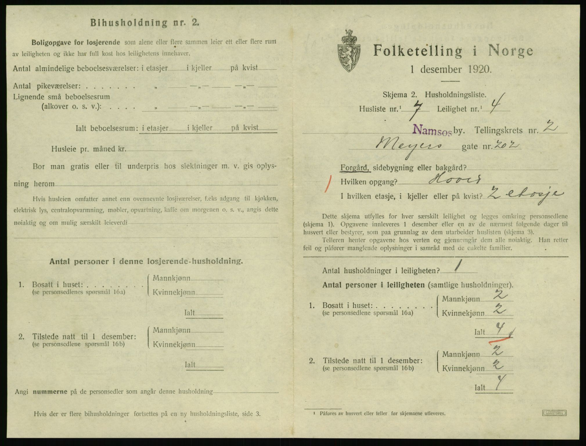 SAT, 1920 census for Namsos, 1920, p. 1001