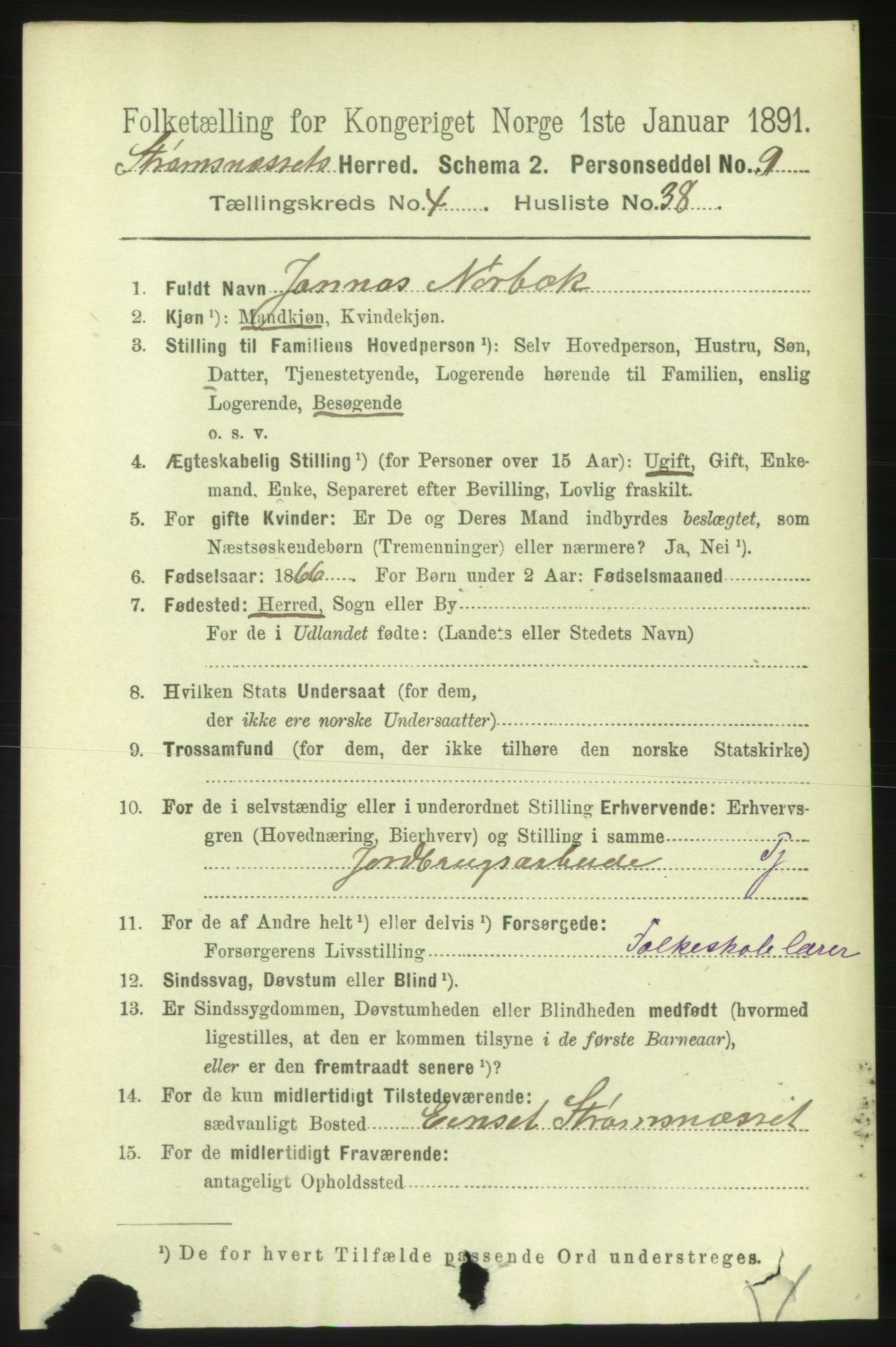 RA, 1891 census for 1559 Straumsnes, 1891, p. 1036