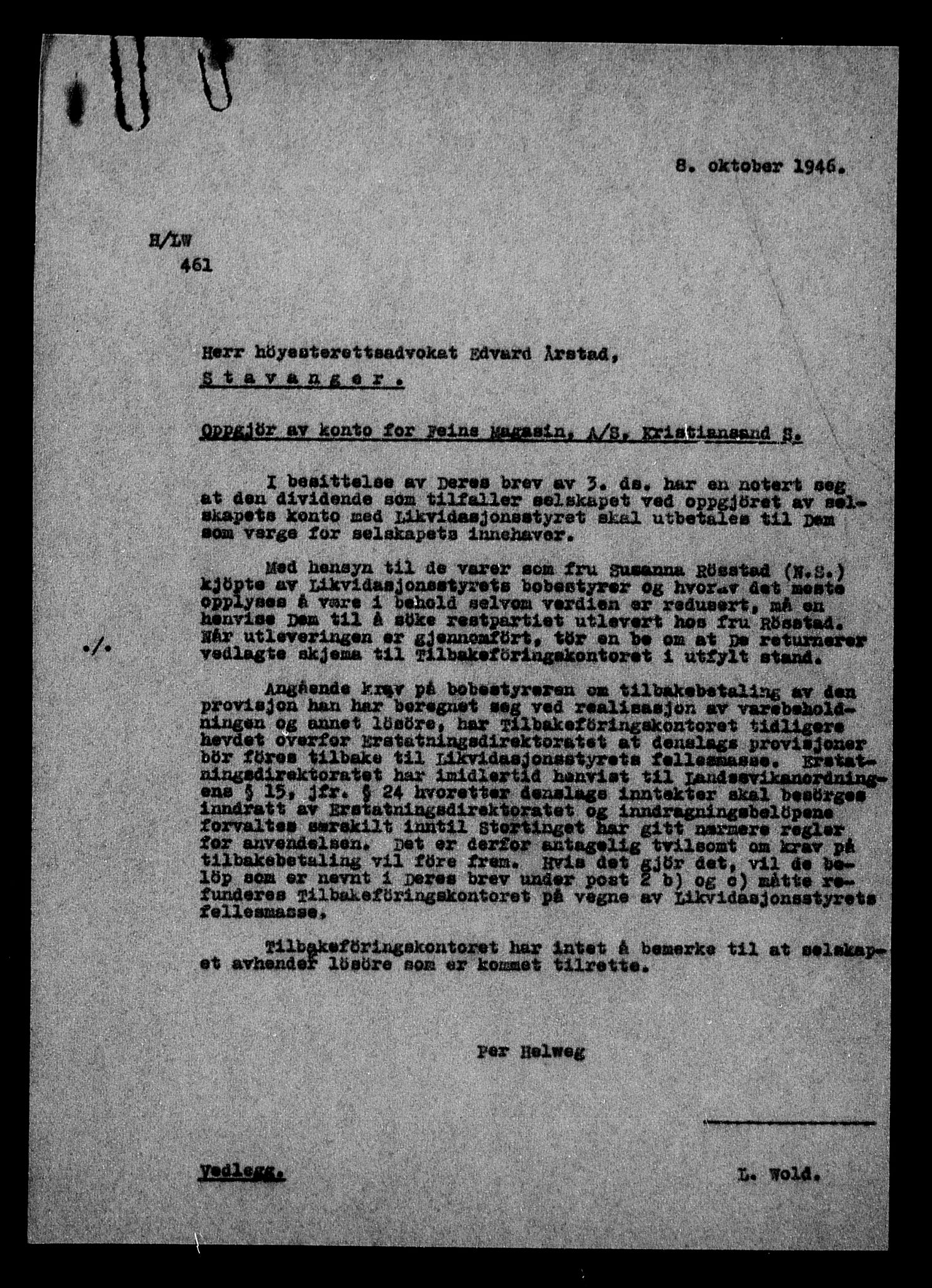Justisdepartementet, Tilbakeføringskontoret for inndratte formuer, AV/RA-S-1564/H/Hc/Hcd/L0995: --, 1945-1947, p. 321
