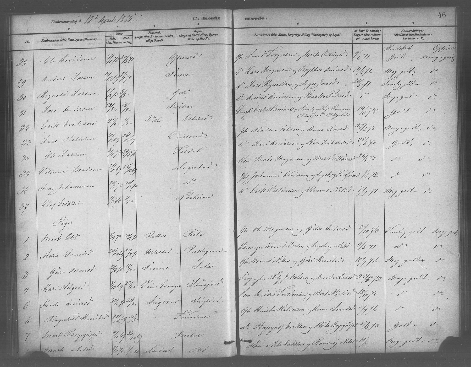 Voss sokneprestembete, AV/SAB-A-79001/H/Haa: Parish register (official) no. B 1, 1877-1899, p. 46