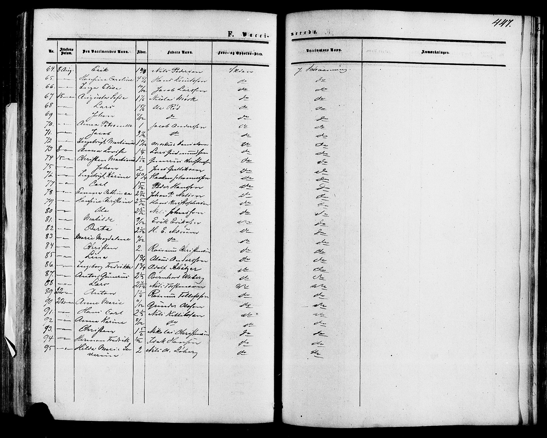 Skien kirkebøker, SAKO/A-302/F/Fa/L0007: Parish register (official) no. 7, 1856-1865, p. 447