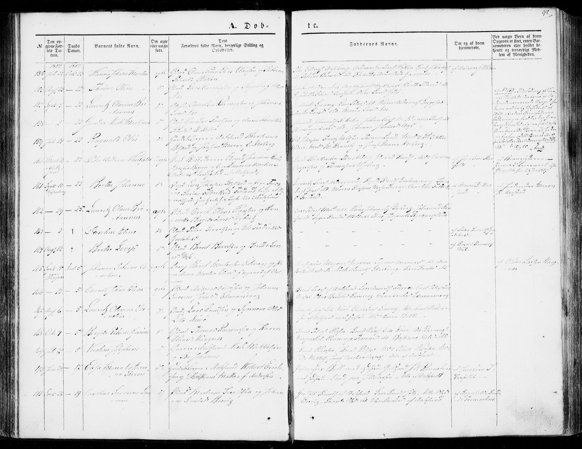 Ministerialprotokoller, klokkerbøker og fødselsregistre - Møre og Romsdal, AV/SAT-A-1454/528/L0397: Parish register (official) no. 528A08, 1848-1858, p. 97