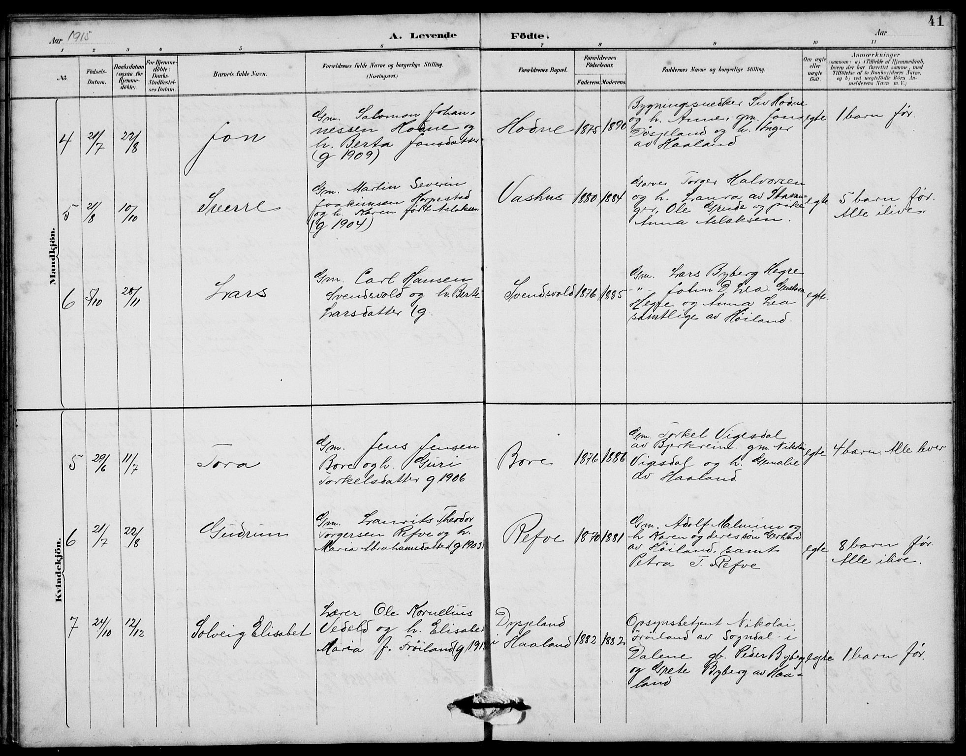 Klepp sokneprestkontor, AV/SAST-A-101803/001/3/30BB/L0006: Parish register (copy) no. B 6, 1889-1936, p. 41