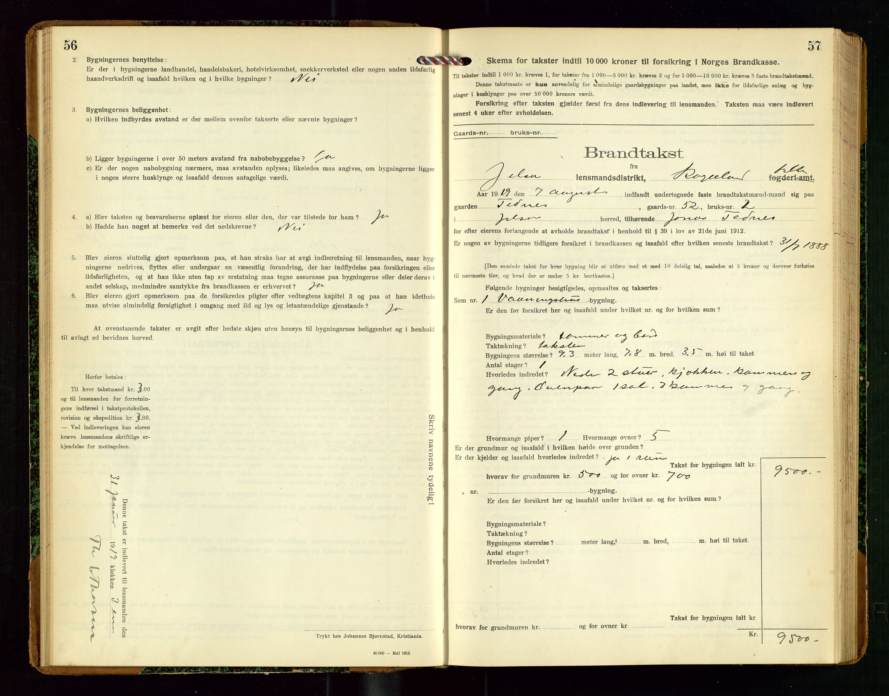 Jelsa lensmannskontor, SAST/A-100360/Gob/L0002: "Brandtakstprotokol", 1918-1942, p. 56-57