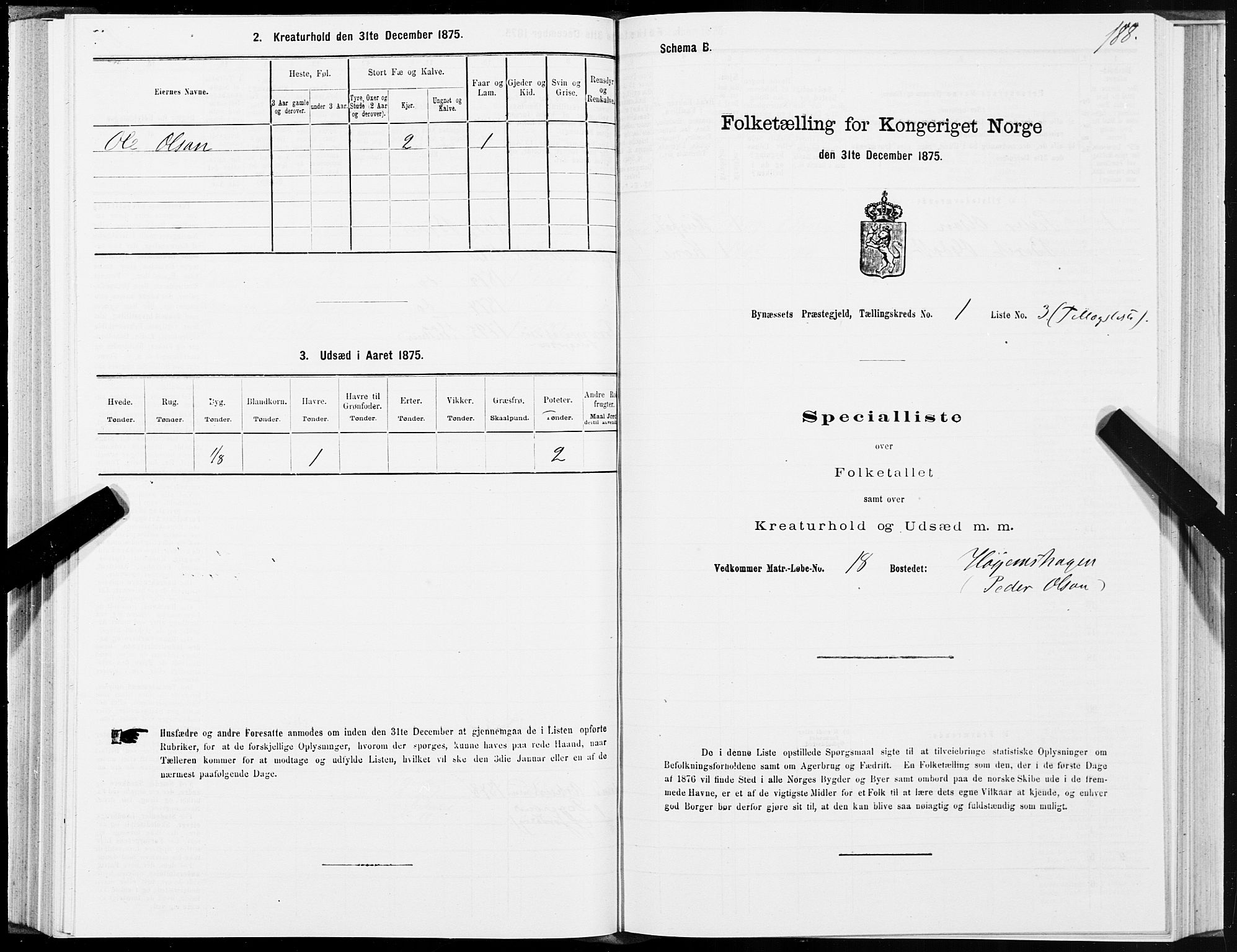 SAT, 1875 census for 1655P Byneset, 1875, p. 1188