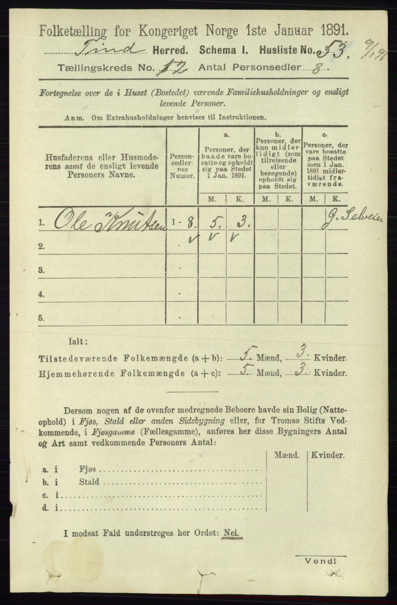 RA, 1891 census for 0826 Tinn, 1891, p. 2315