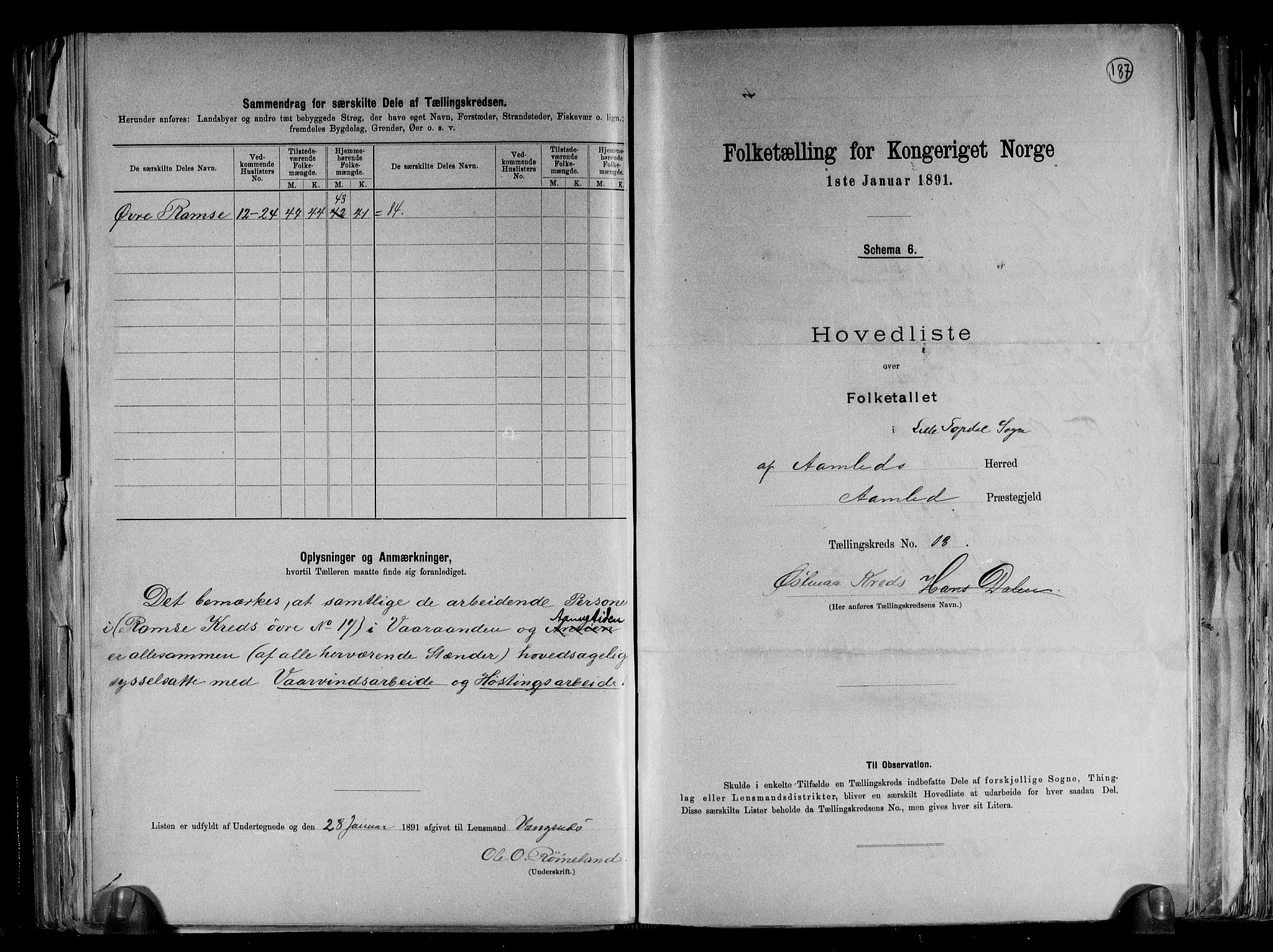 RA, 1891 census for 0929 Åmli, 1891, p. 39